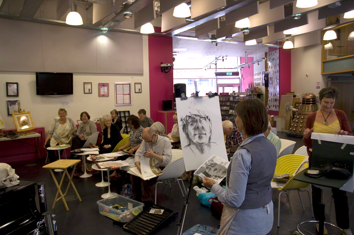 Teaching portrait art at BBC Radio Merseyside. 2012.