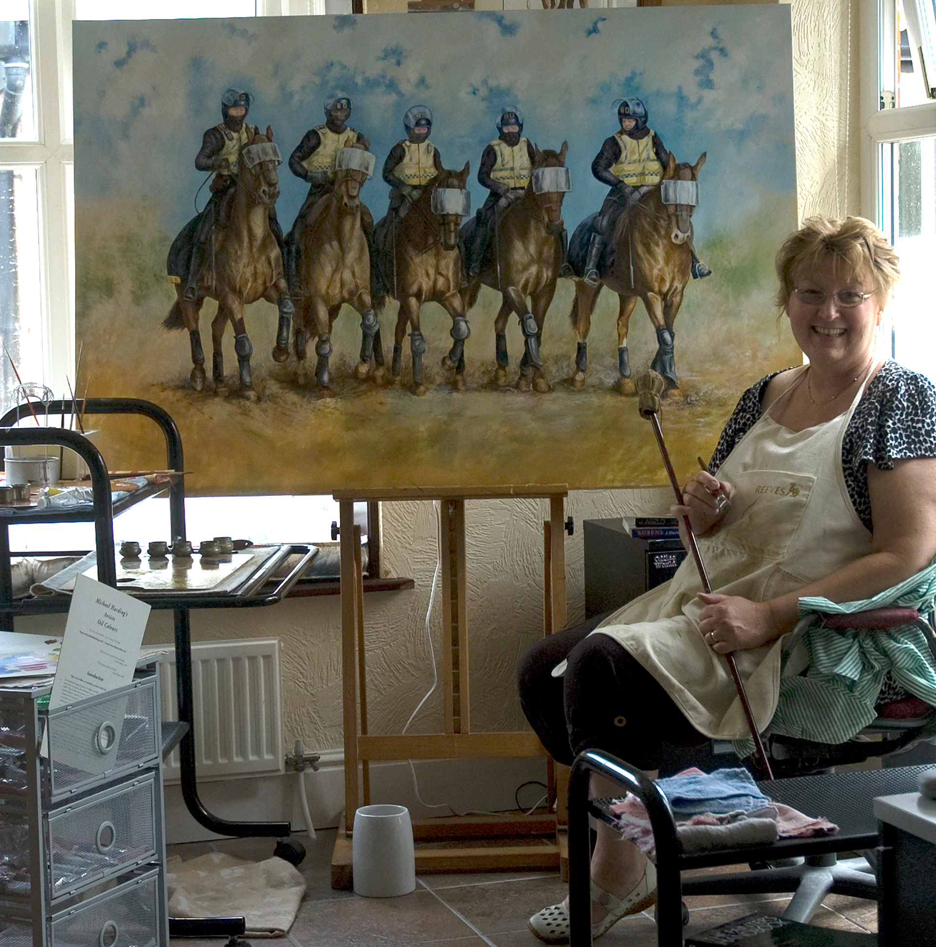 'A Tribute' oil painting in the studio.