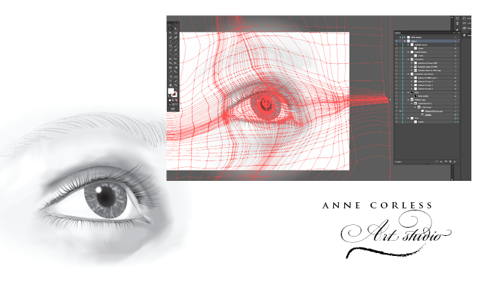 Digital art of the eye. Adobe Illustrator Gradient Mesh.