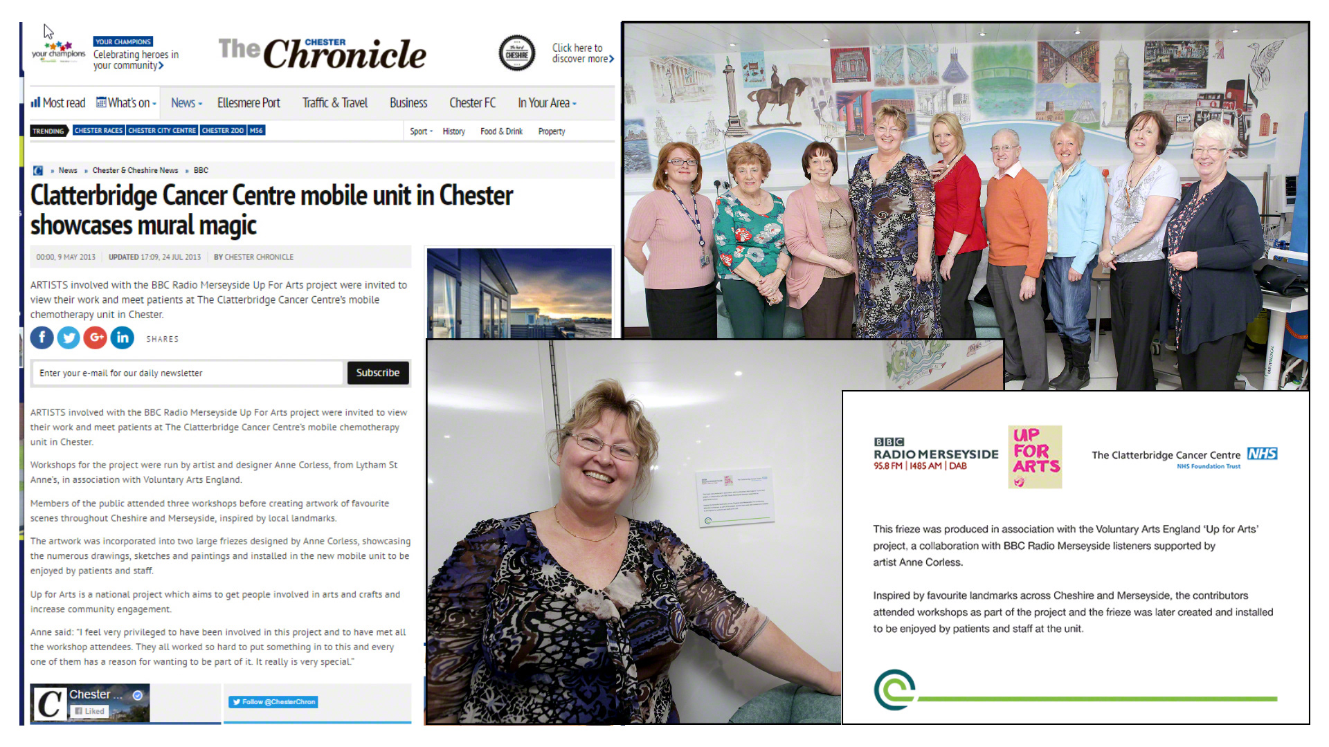 Anne led workshops and designed wall friezes for the UK's first mobile cancer treatment centre; with BBC Radio Merseyside, Up For Arts and The Clatterbridge Cancer Centre, UK. 2014.