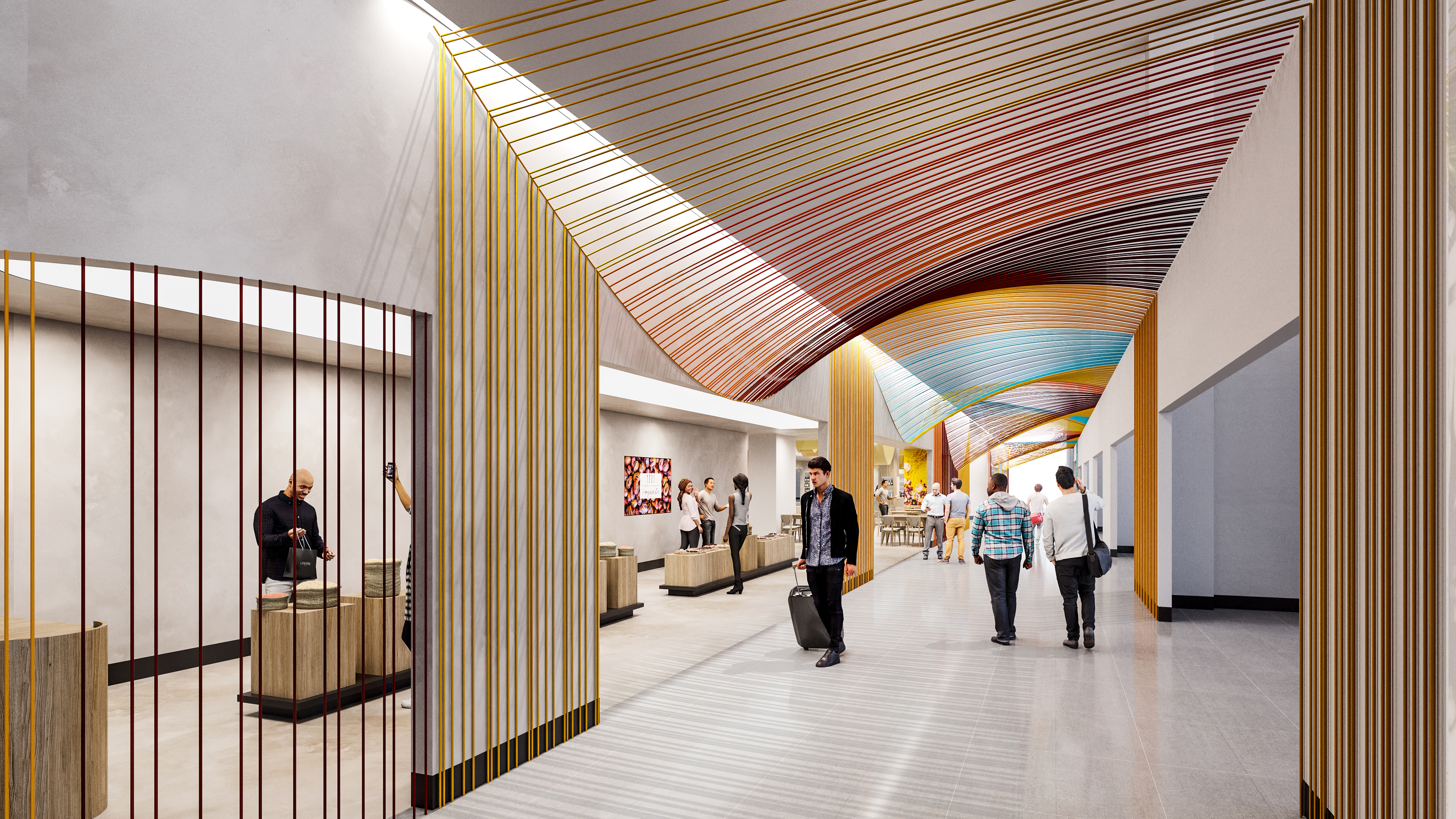 Integrating a bold use of color and fluid archways into an otherwise sterile airport architecture