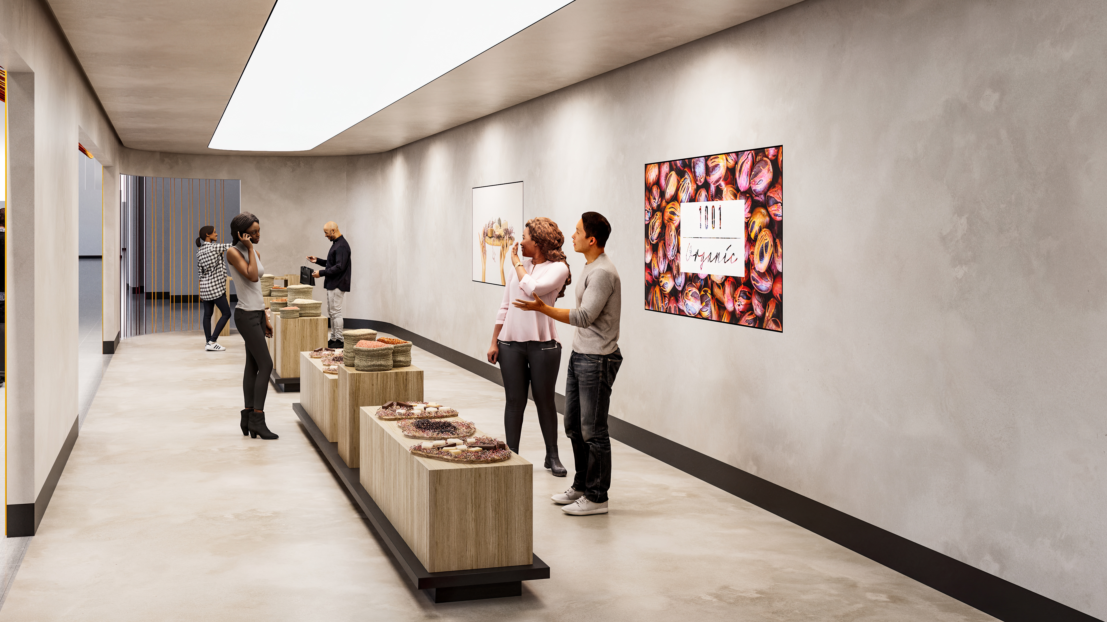 Intricate crafts are displayed alongside digital storytelling screens