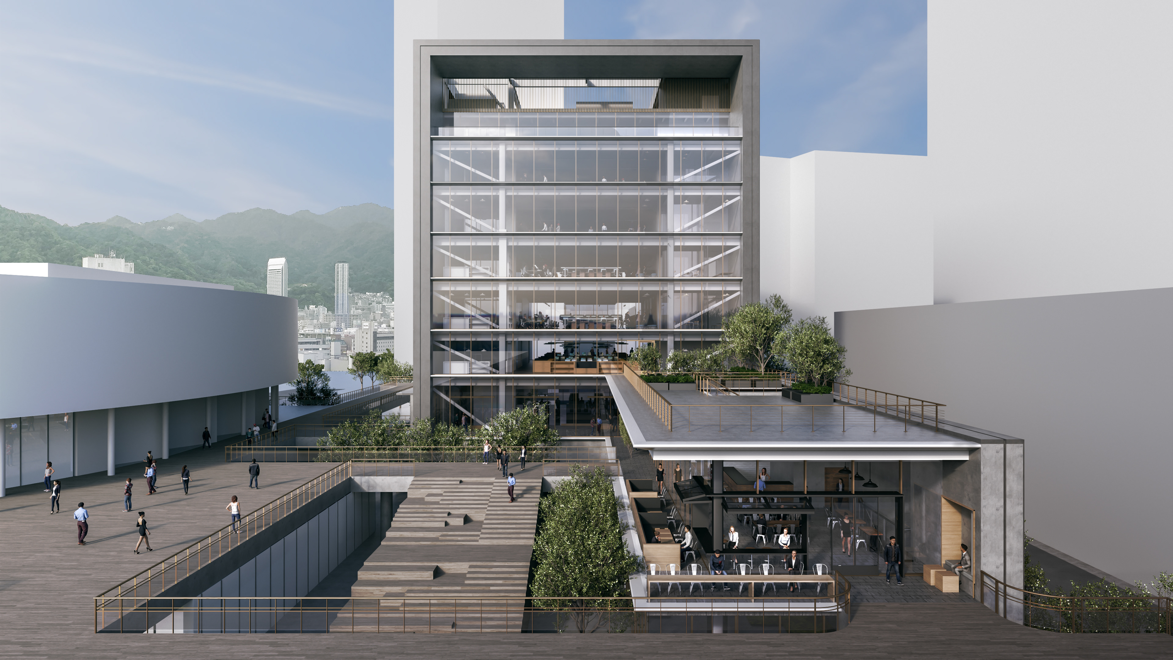 A minimalist architectural palette of concrete, metal, and glass