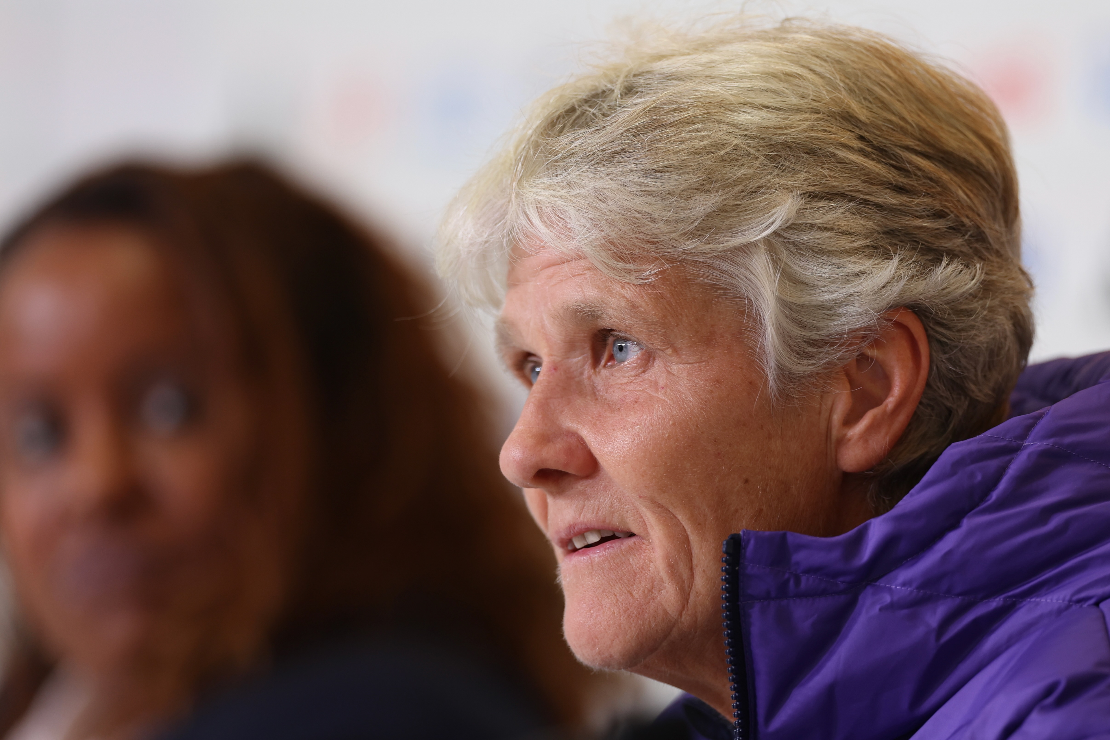 Brazil's head coach Pia Sundhage speaks at a news conference ahead of a Women's World Cup Group F match against Jamaica in Melbourne, Australia, Tuesday, Aug. 1, 2023. Brazil faces the pressure of a must-win match to advance out of the group stage. (AP Photo/Victoria Adkins)