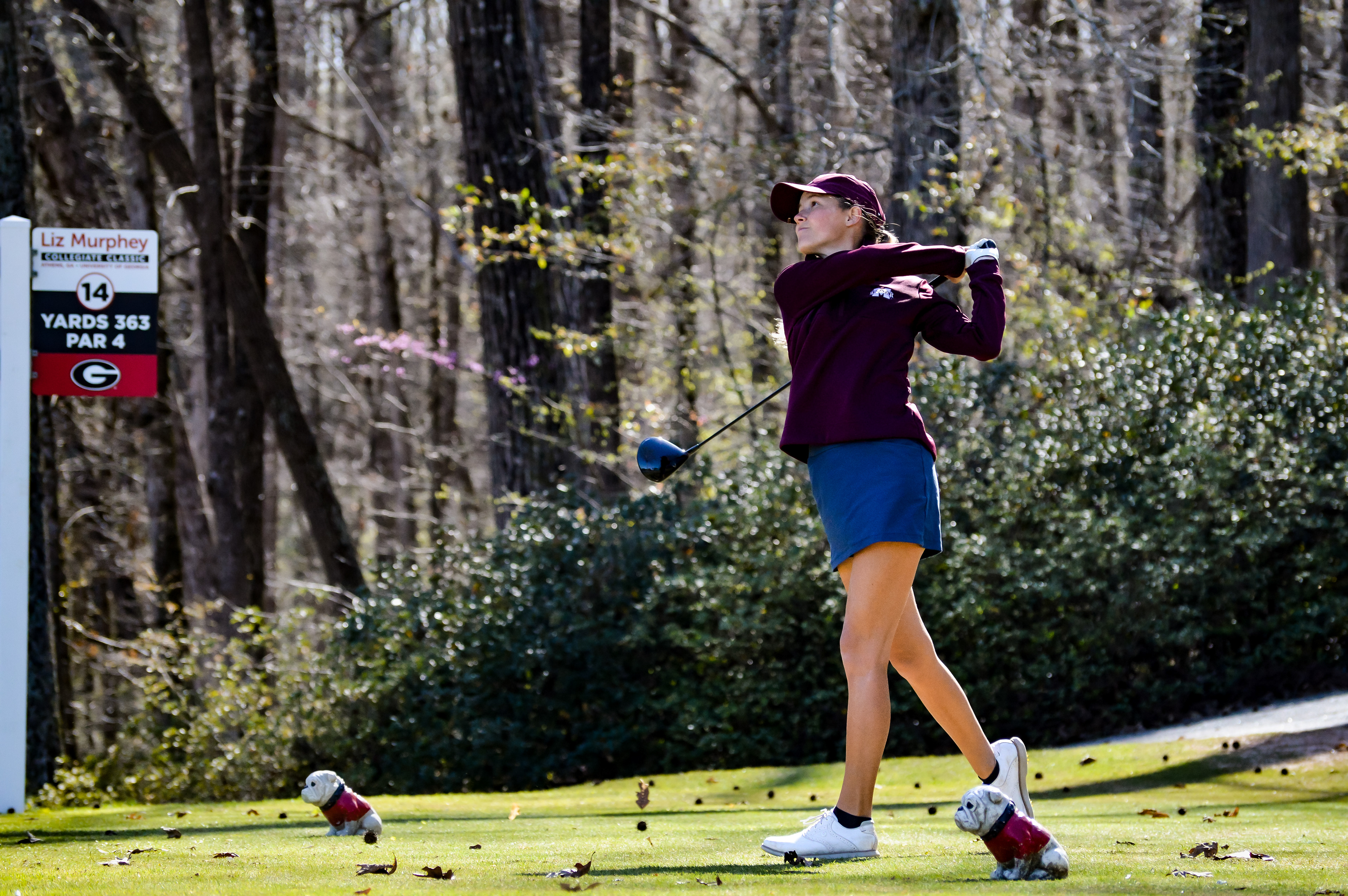 Mississippi State golfer Ashley Gilliam tees off on hole 14 at the Liz Murphey Collegiate Classic in Athens, Georgia on March 26, 2022. (Photo/ Victoria Adkins)