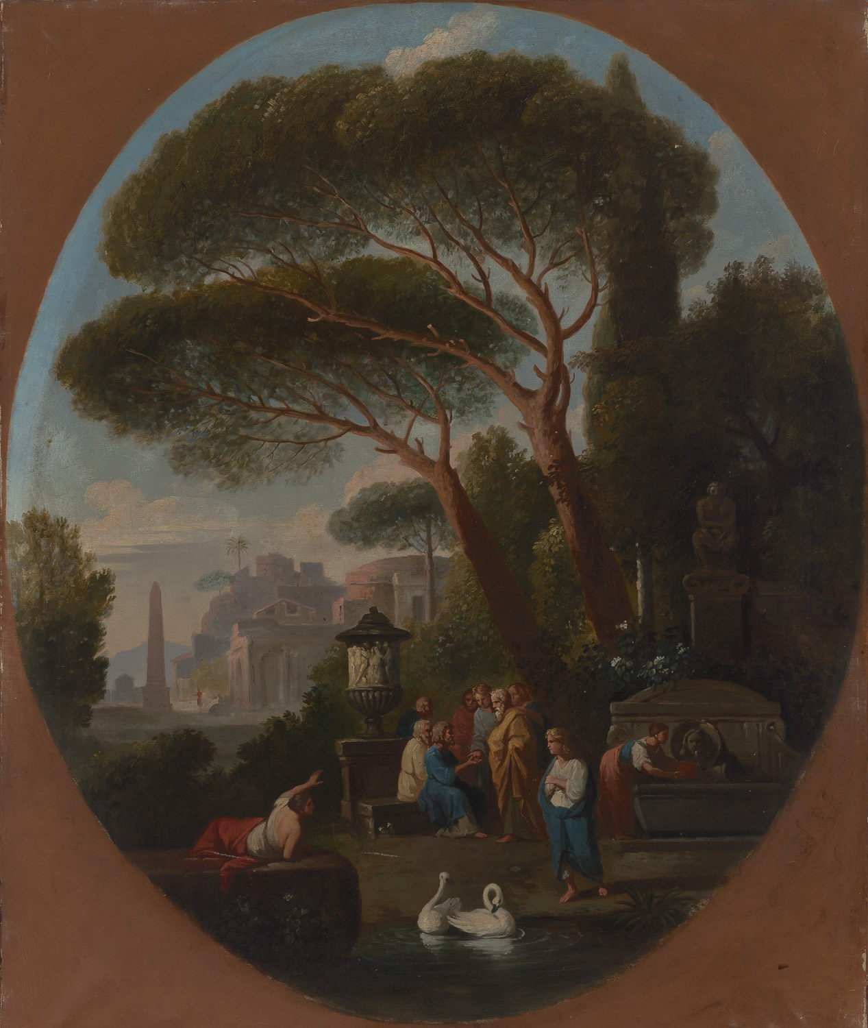 Oval landscape, oil on canvas