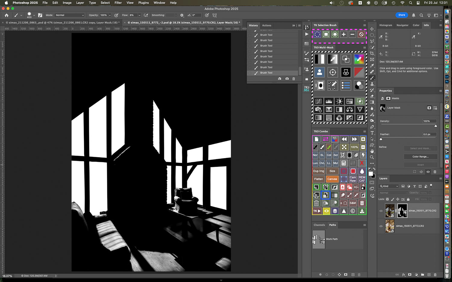 And the complete layer mask: note how the windows are fully white and "cut out", while the room contains varying tones of grey...