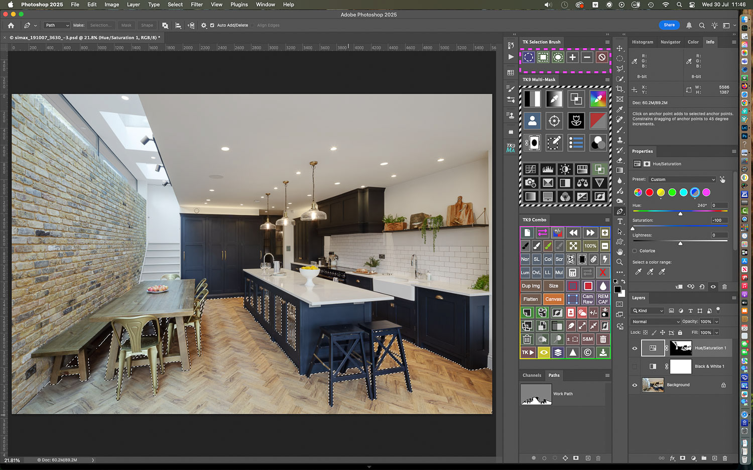 With a selection made for the floor (via the Pen Tool) I can address the warm casts there...