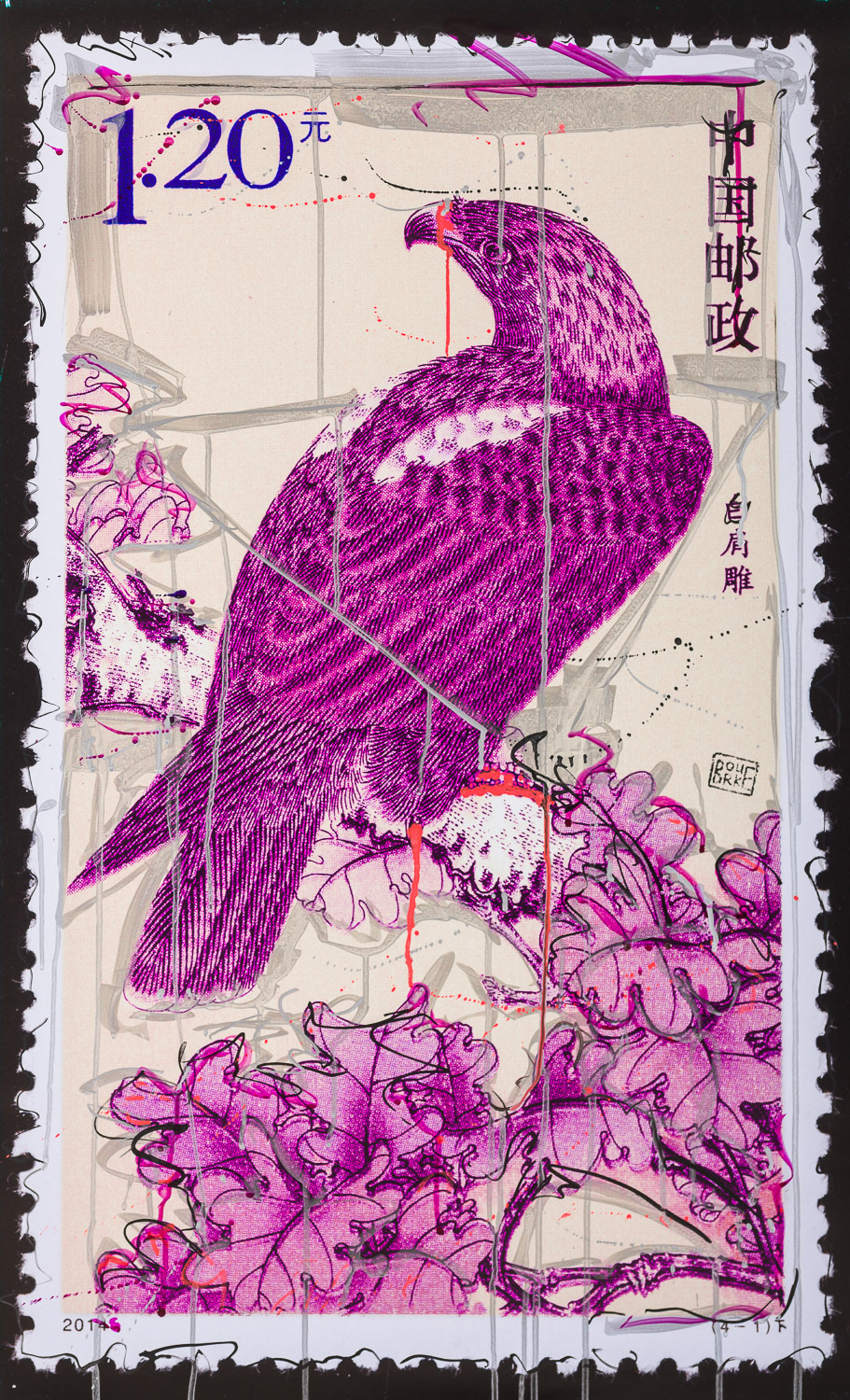 Piers Bourke, bird print, mixed media