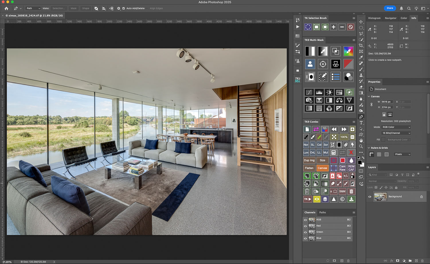 Opening the processed image in Photoshop: the rug obviously needs work...