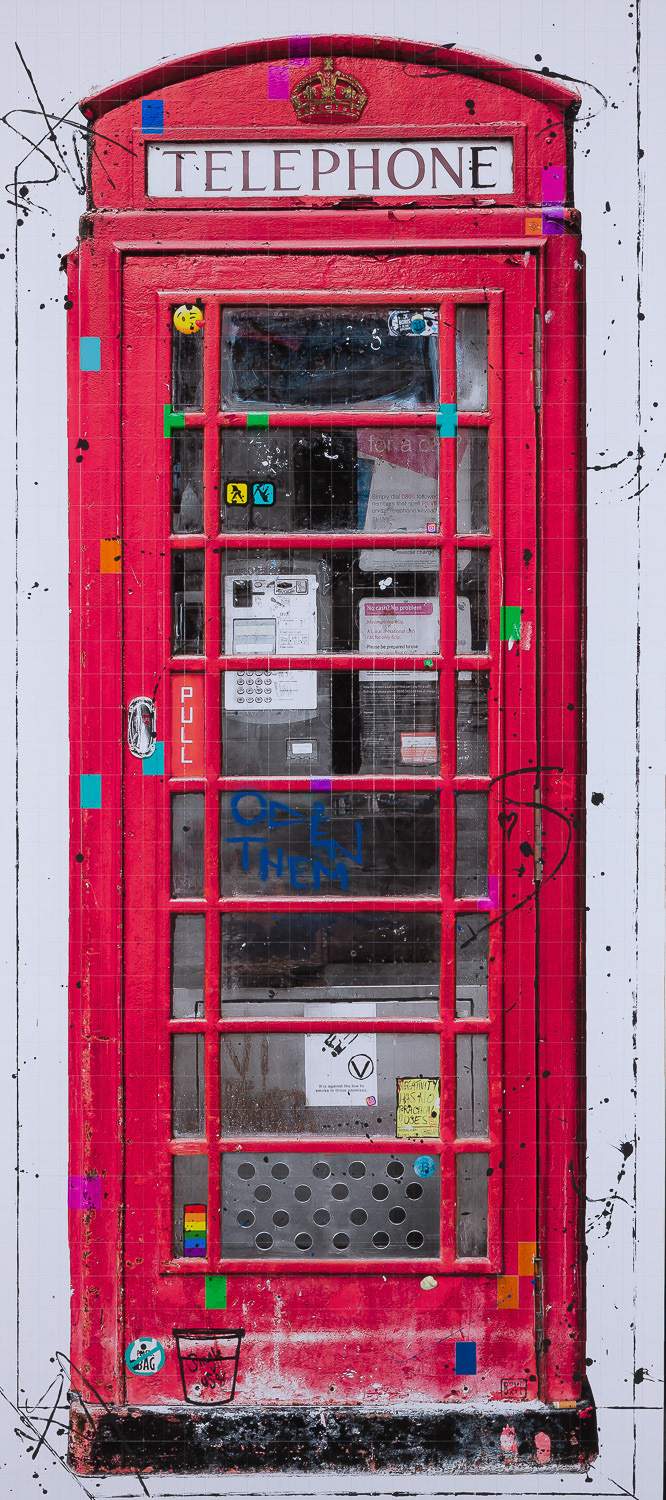 Piers Bourke, Telephone Box print, mixed media