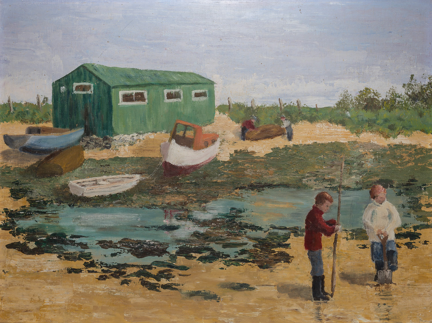 Beachcombers, oil on canvas, artist unknown