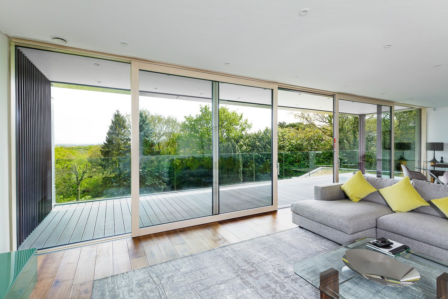 view intensified and warmed up, plus green casts from window glass in neutral areas and reflections removed; interior enhanced.