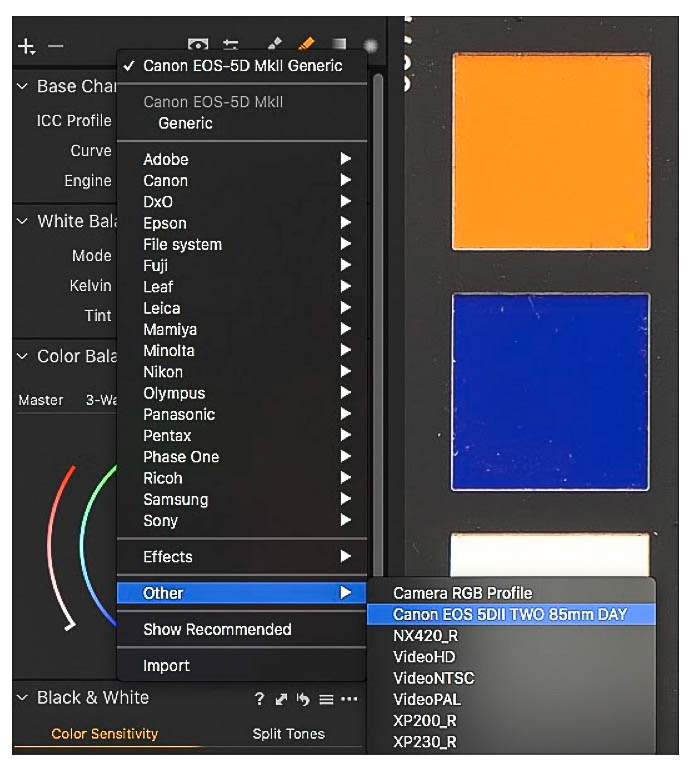 Creating camera profiles specifically for use in Capture One