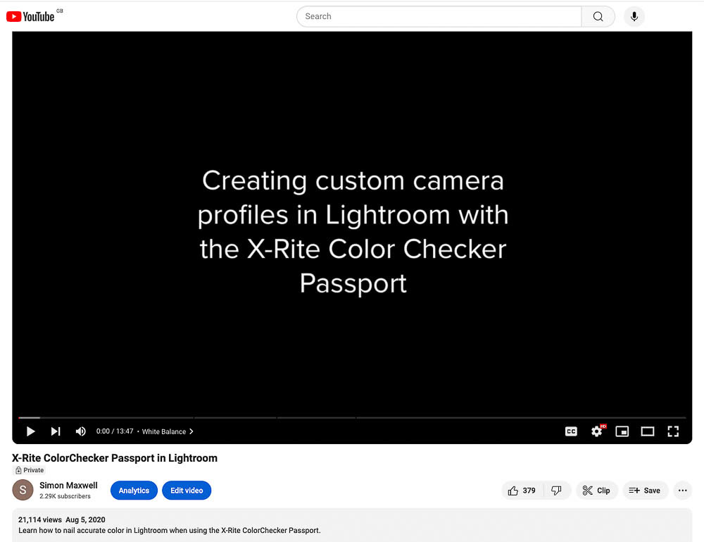 Revised video about the Color Checker passport for Lightroom with over 20,000 views