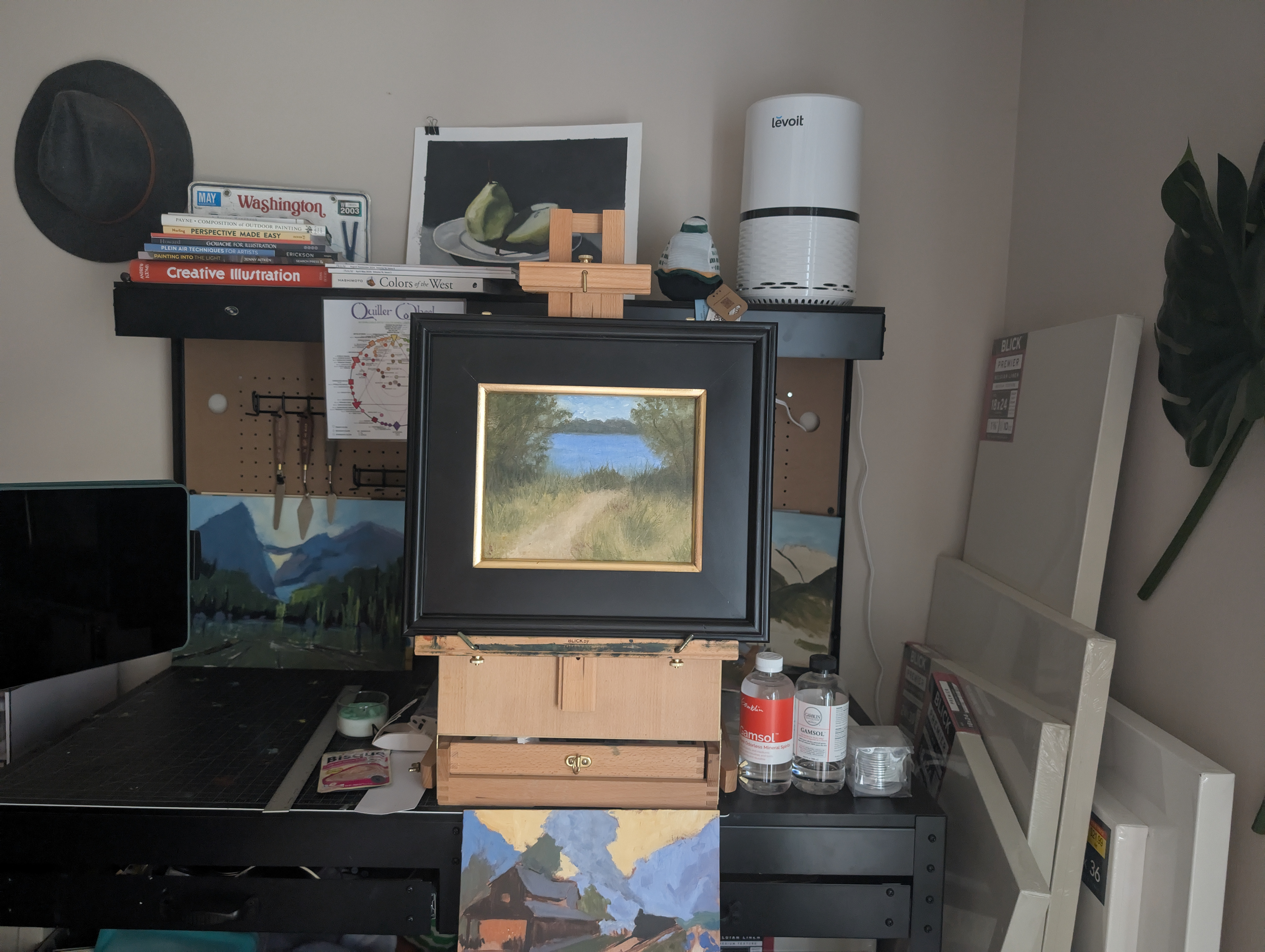 Day one's painting in a frame.