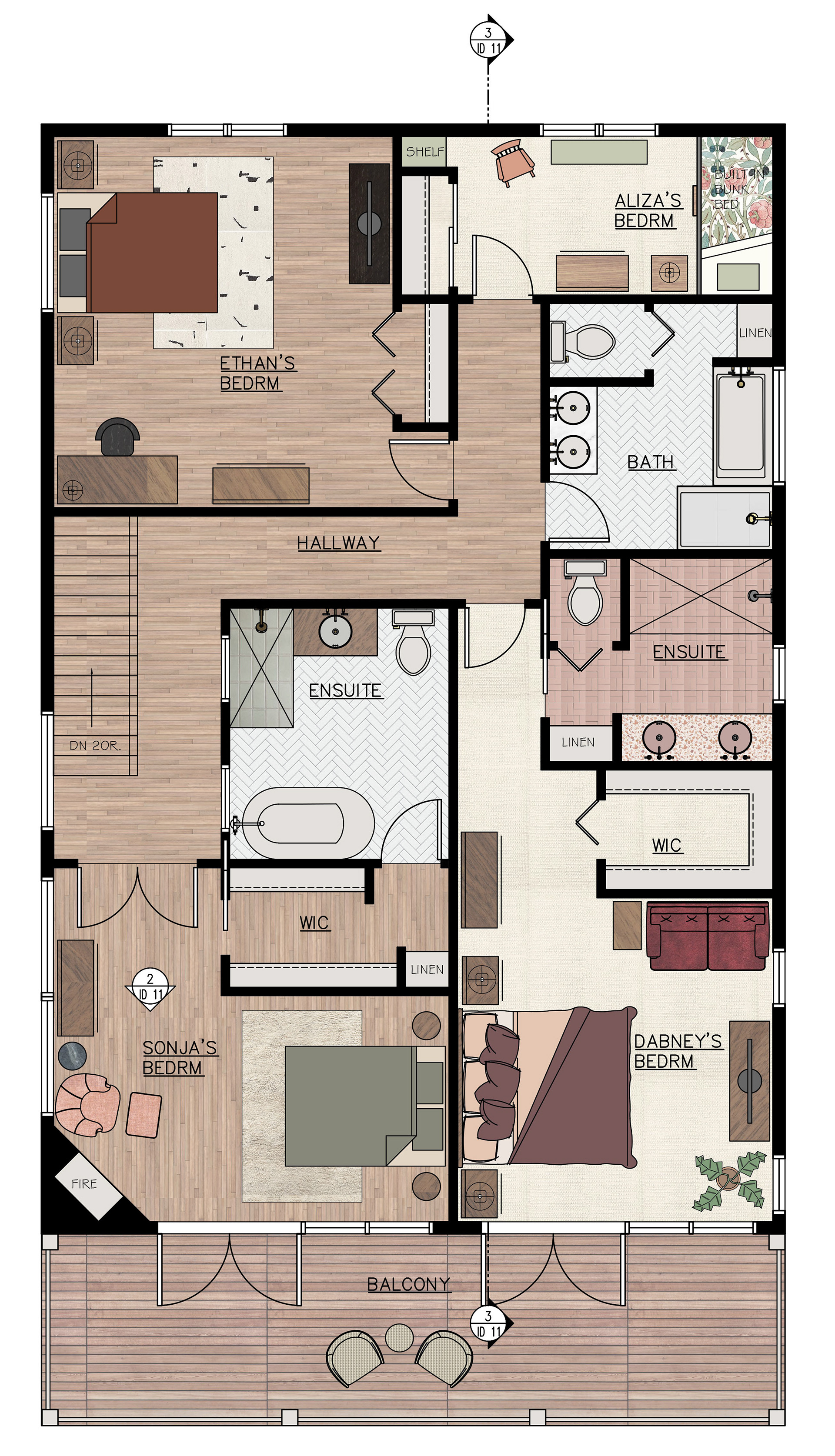 FLOOR PLAN - UPPER LEVEL - NTS (AUTOCAD/PHOTOSHOP)