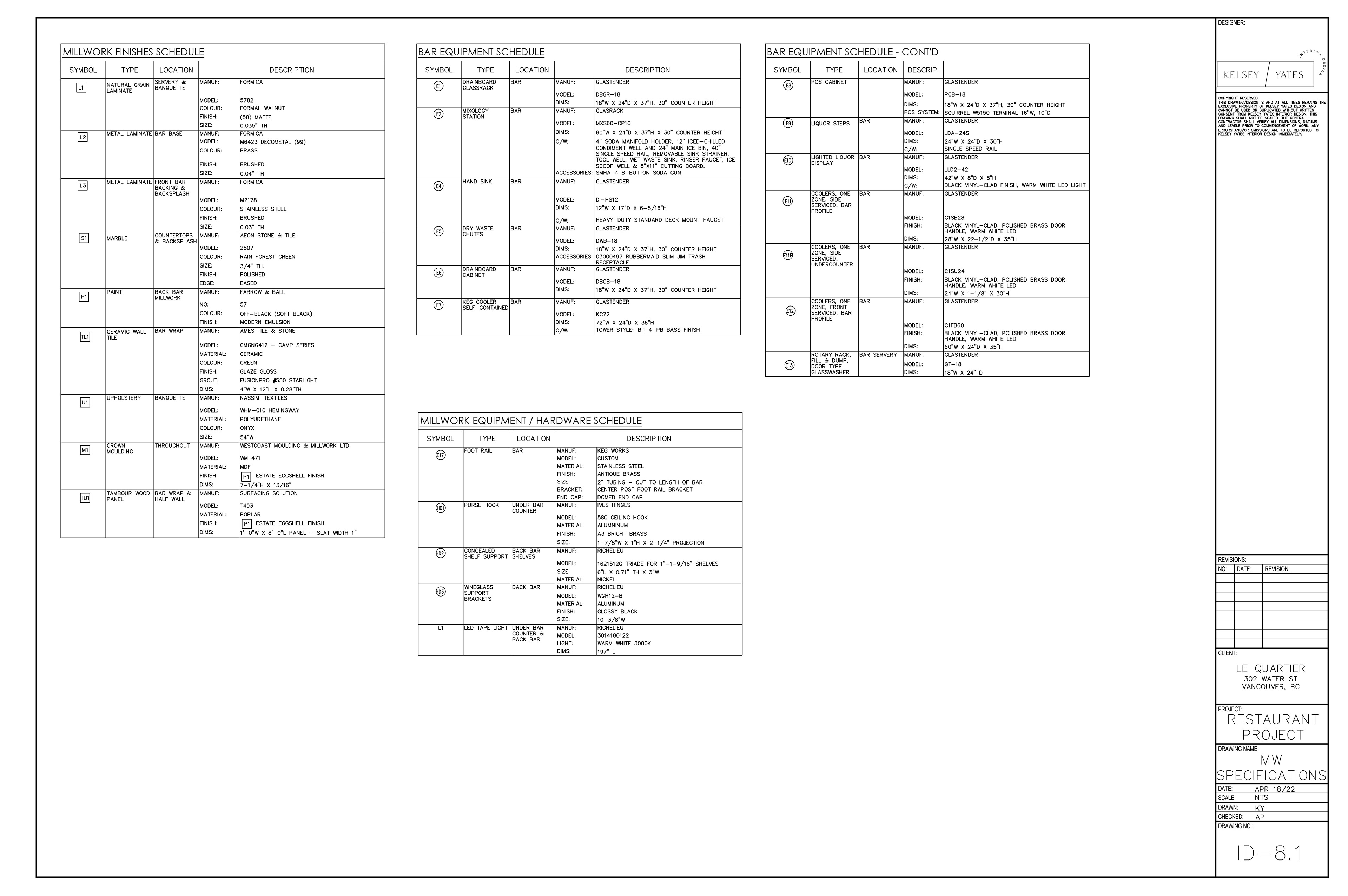 Construction Drawings - Millwork Specs (AutoCAD)