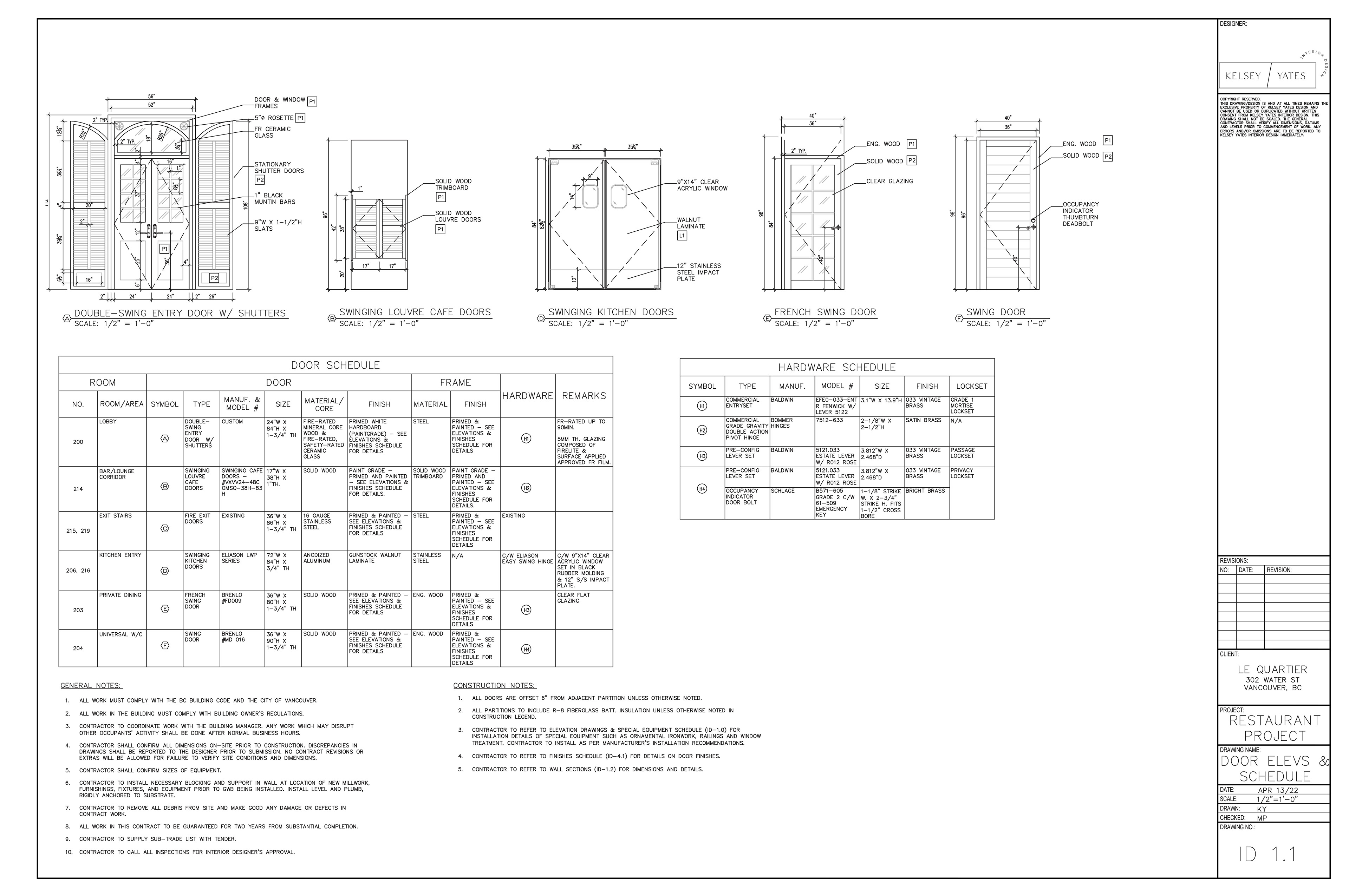 Construction Drawings - Door Elevations (AutoCAD)