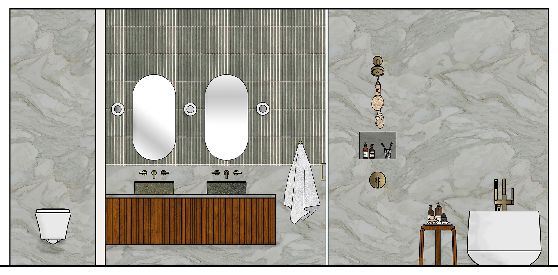 MASTER ENSUITE EAST ELEVATION DRAWING - NTS (AUTOCAD/PHOTOSHOP)