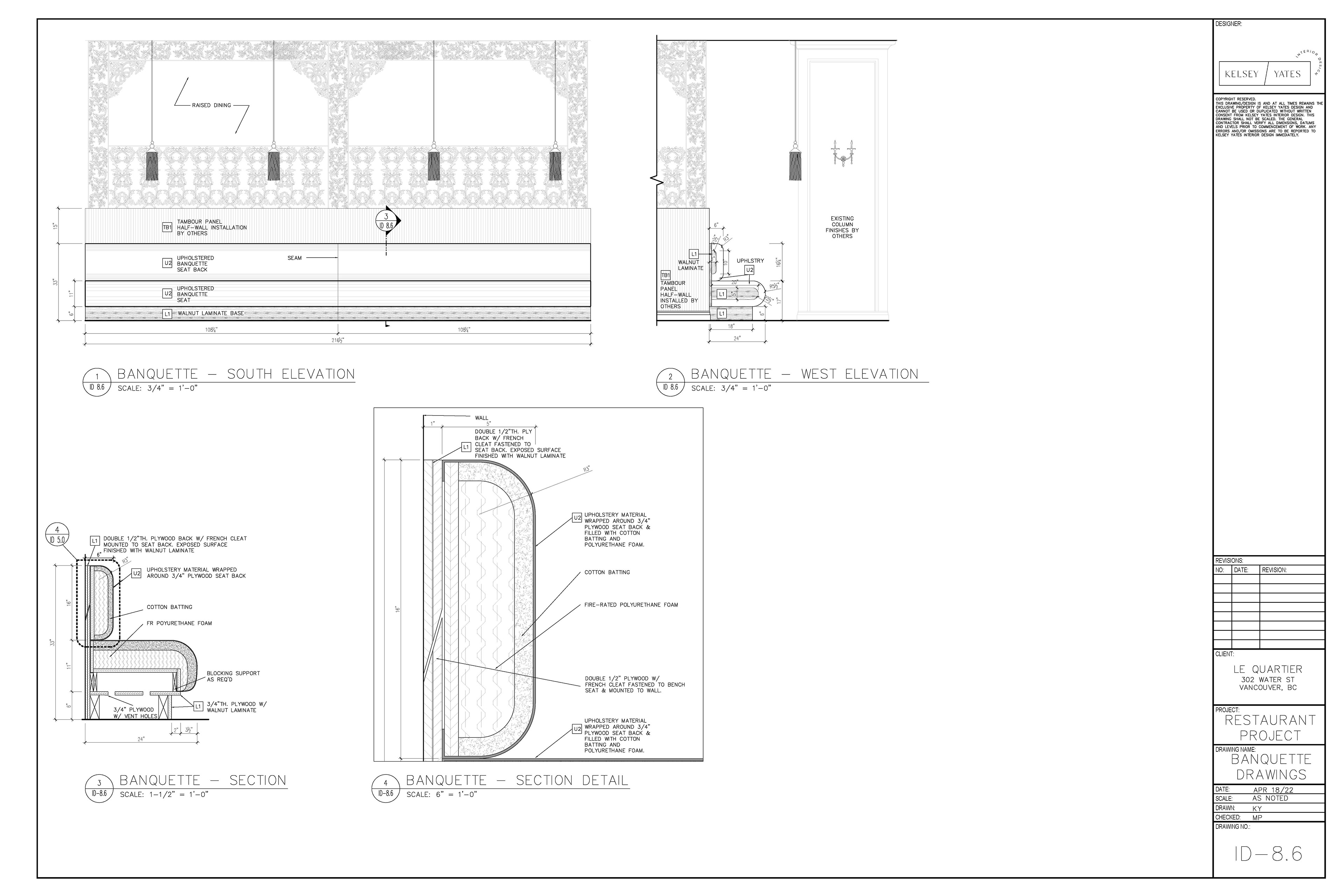 Construction Drawings - Millwork Banquette Drawings (AutoCAD)