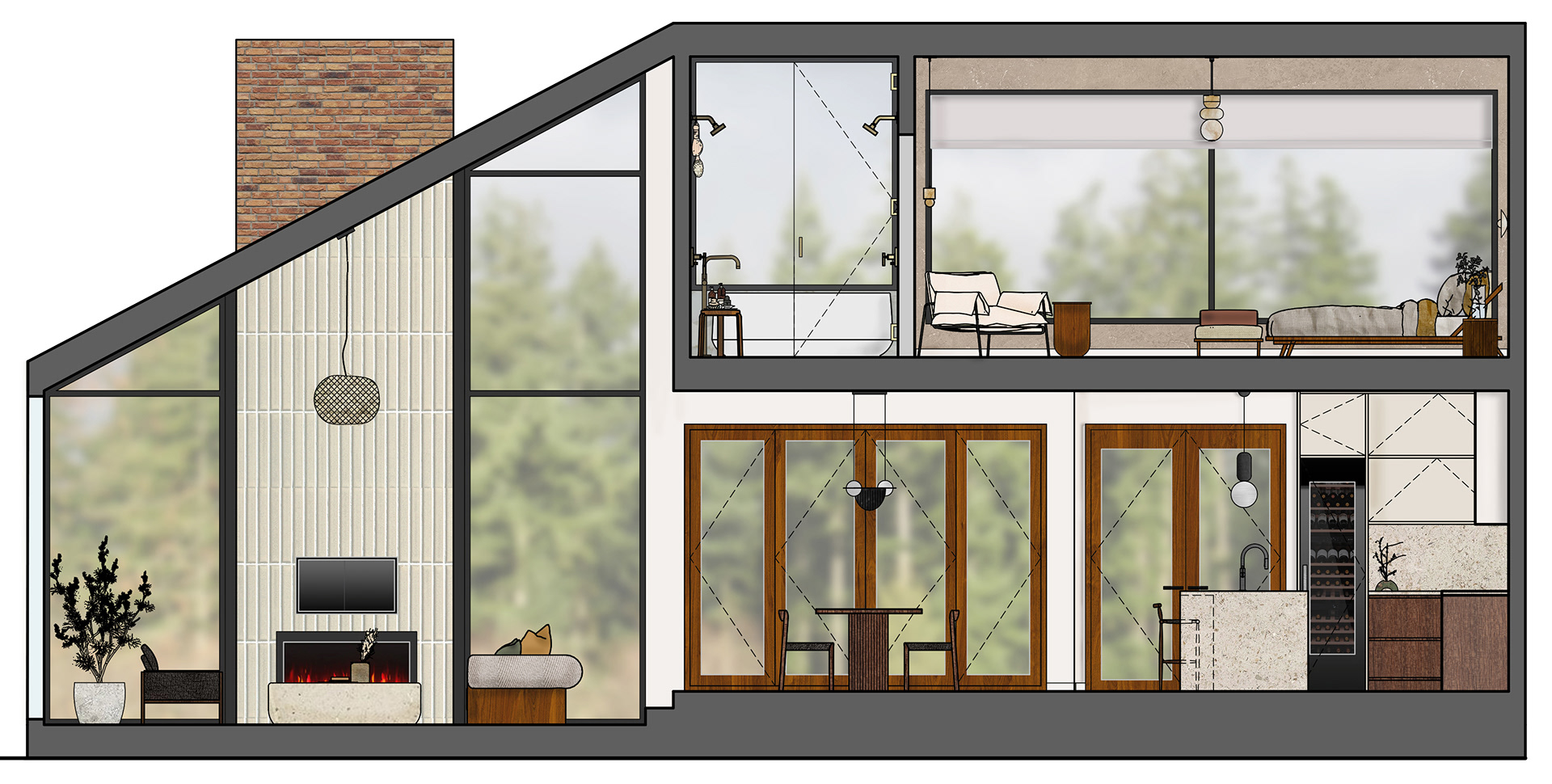 SECTION DRAWING - SOUTH VIEW - NTS (AUTOCAD/PHOTOSHOP)