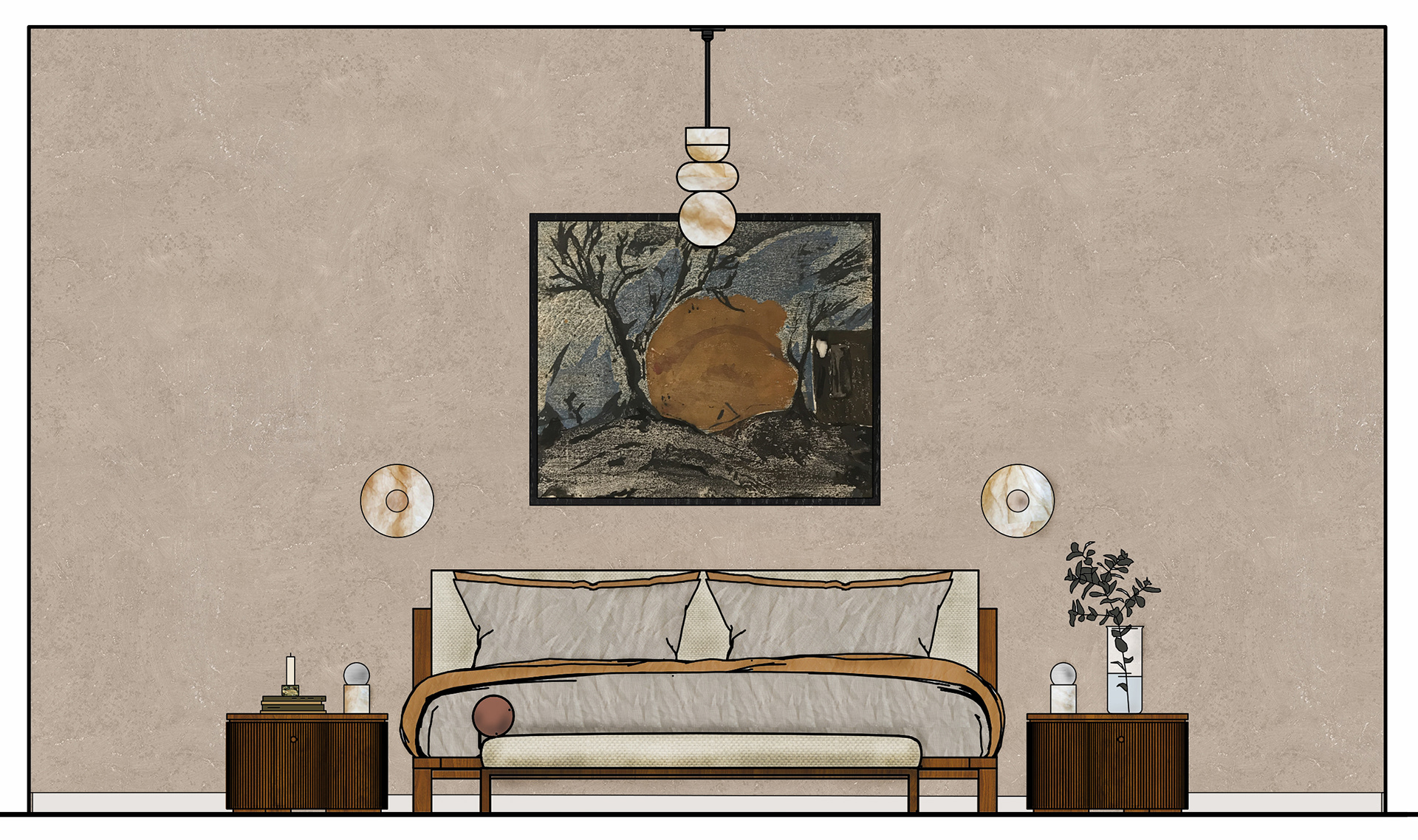 MASTER BEDROOM WEST ELEVATION DRAWING - NTS (AUTOCAD/PHOTOSHOP)
