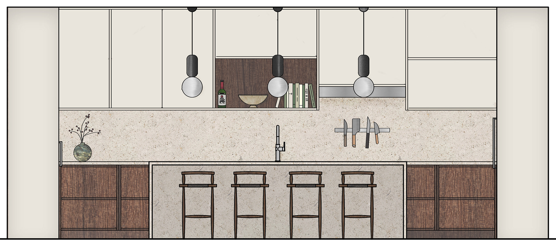 KITCHEN WEST ELEVATION DRAWING - NTS (AUTOCAD/PHOTOSHOP)