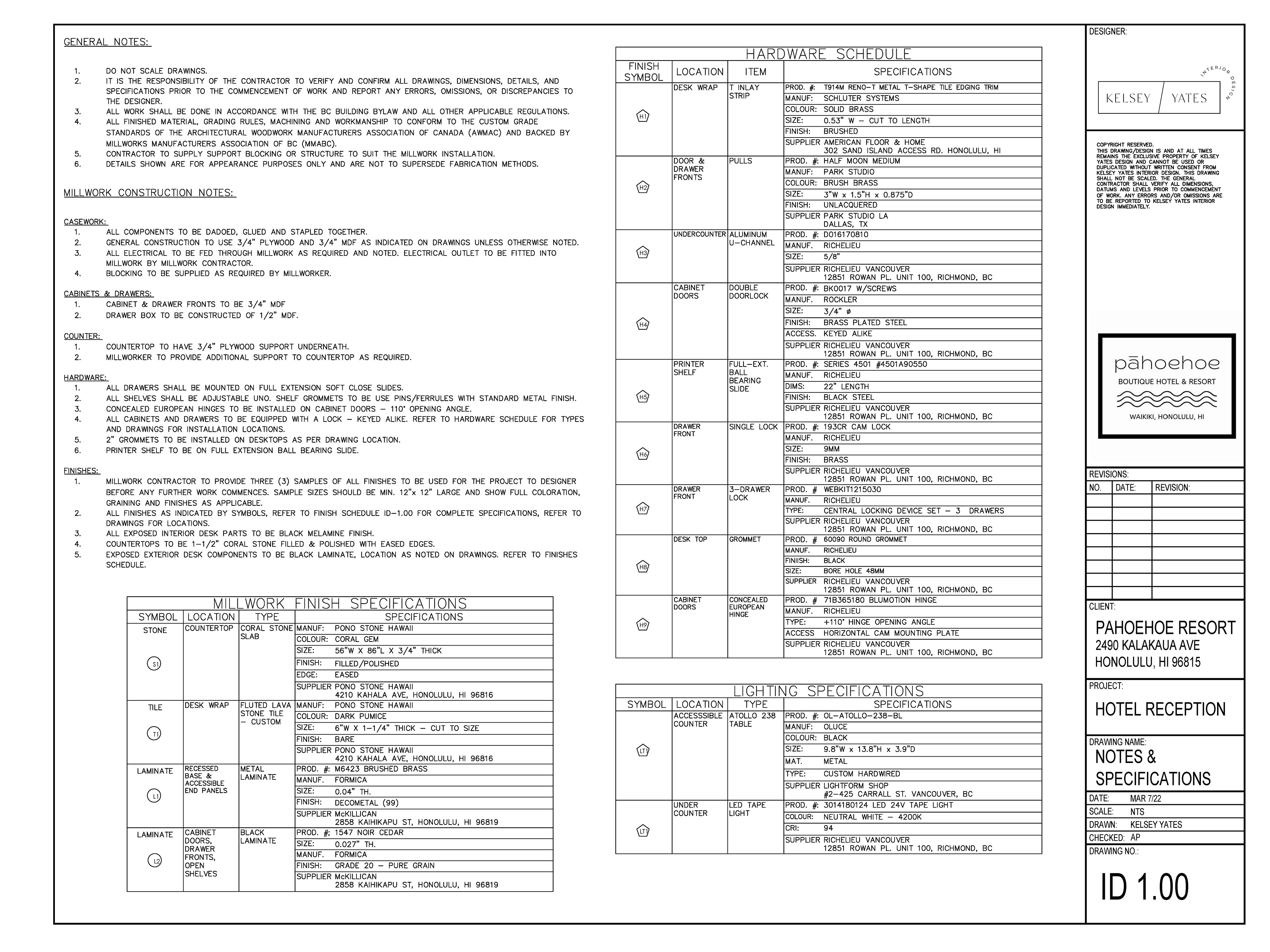 Millwork Drawings - Notes & Specifications (AutoCAD)