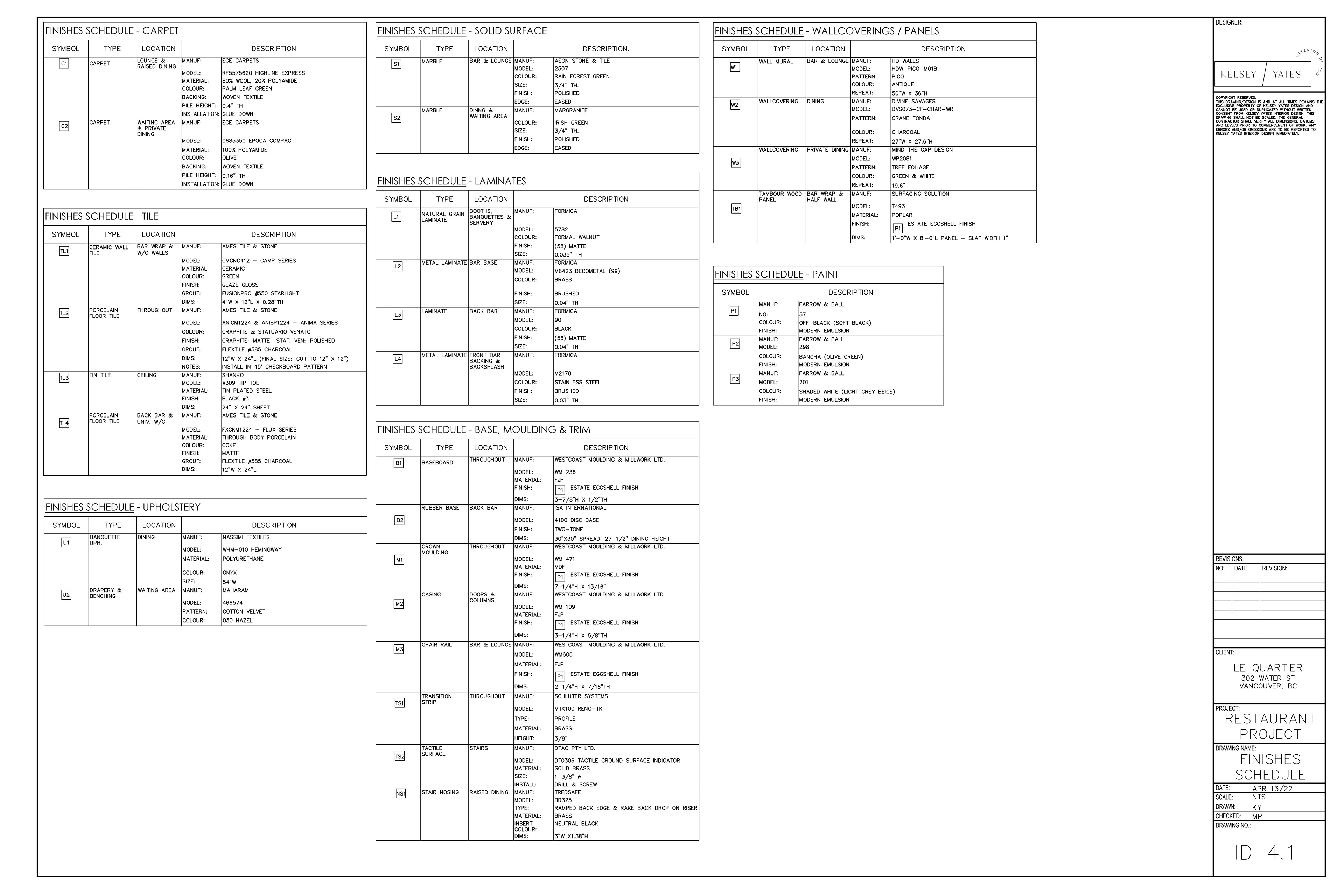 Construction Drawings - Finishes Specs (AutoCAD)