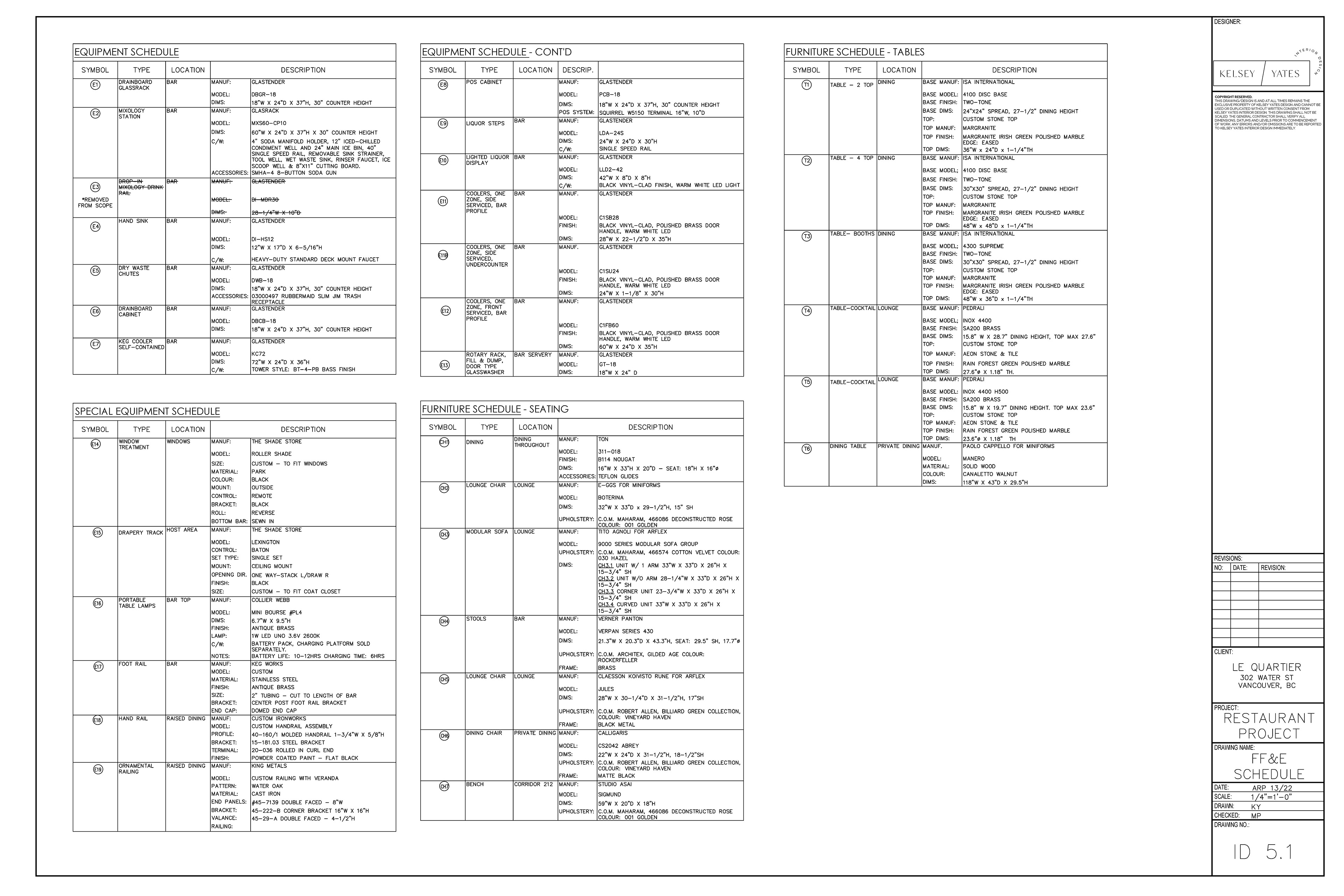 Construction Drawings - FF&E Specs (AutoCAD)