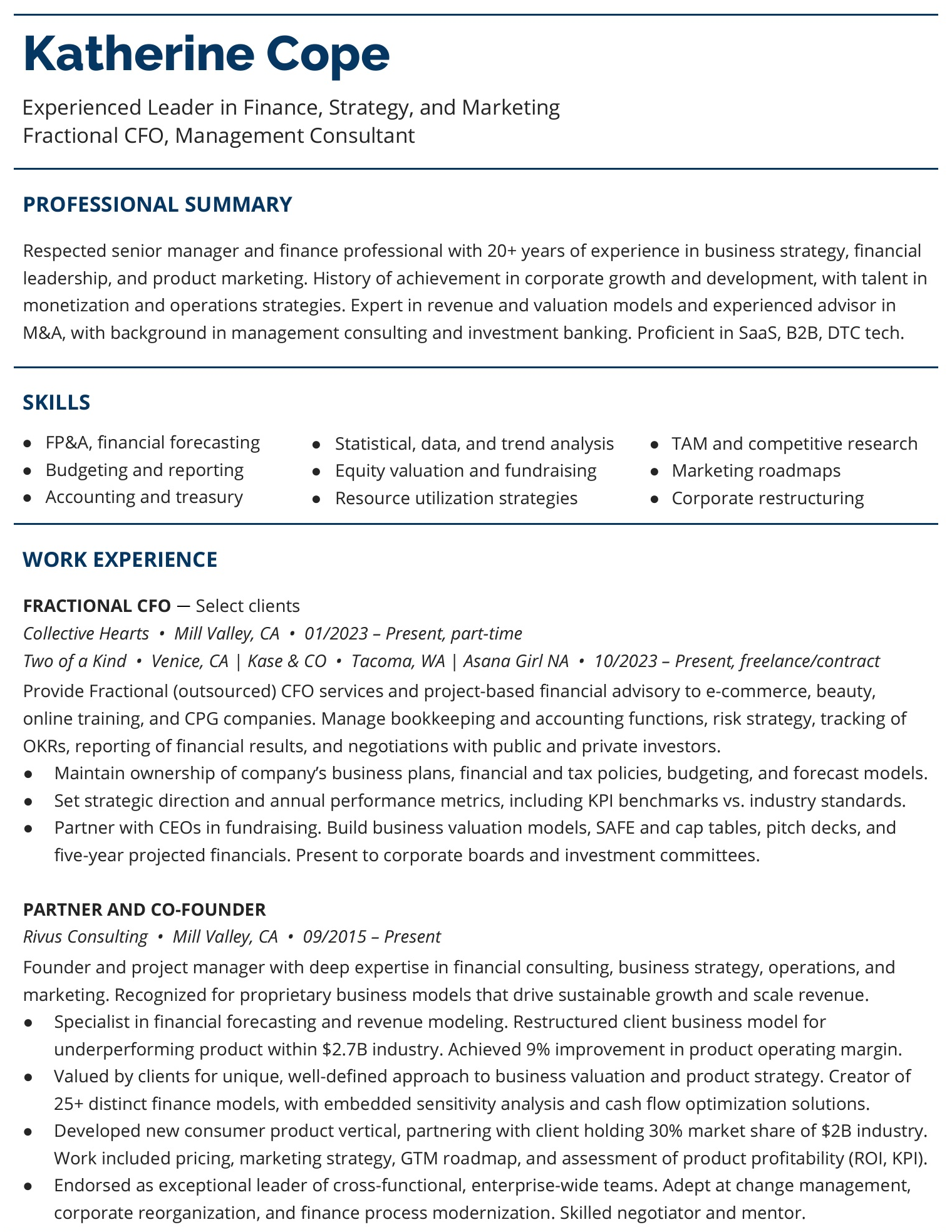 Katherine Cope CV, Resume page 1