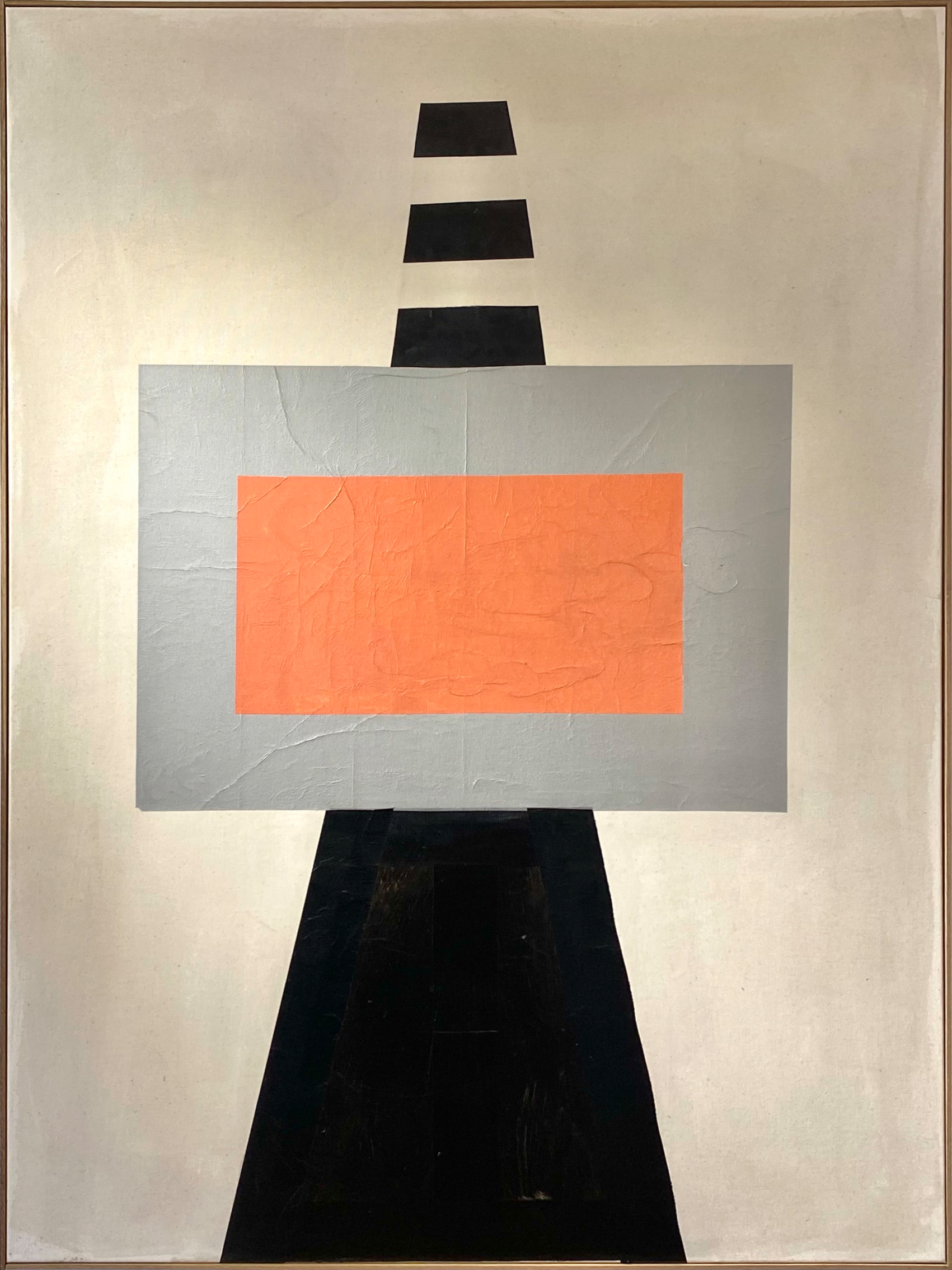 Untitled (Black, Fading Red and Silver) 2020 / 140 x 100 cm / Silkpaper and acrylic on canvas