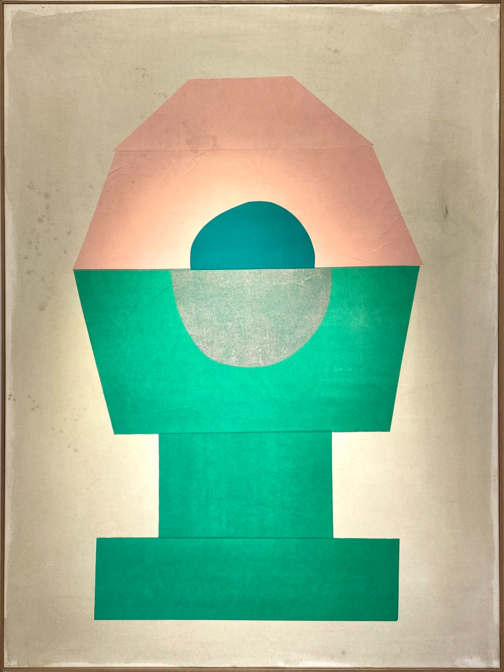 Untitled (Green and Pink) 2020 / 140 x 100 cm / Silkpaper and acrylic on canvas