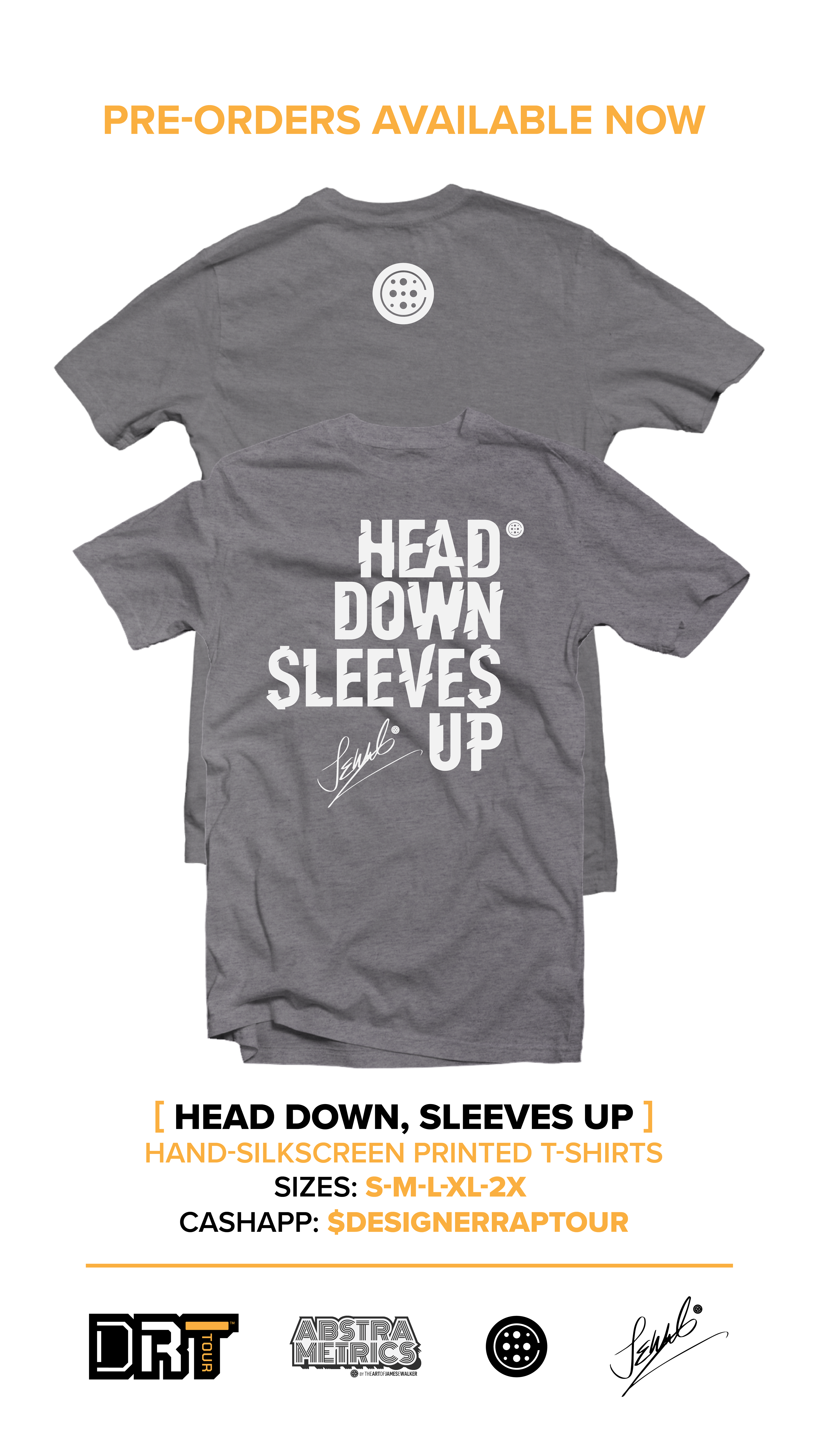 Hand-Silkscreen Printed T-Shirts by James E! Walker - Head Down, Sleeves Up