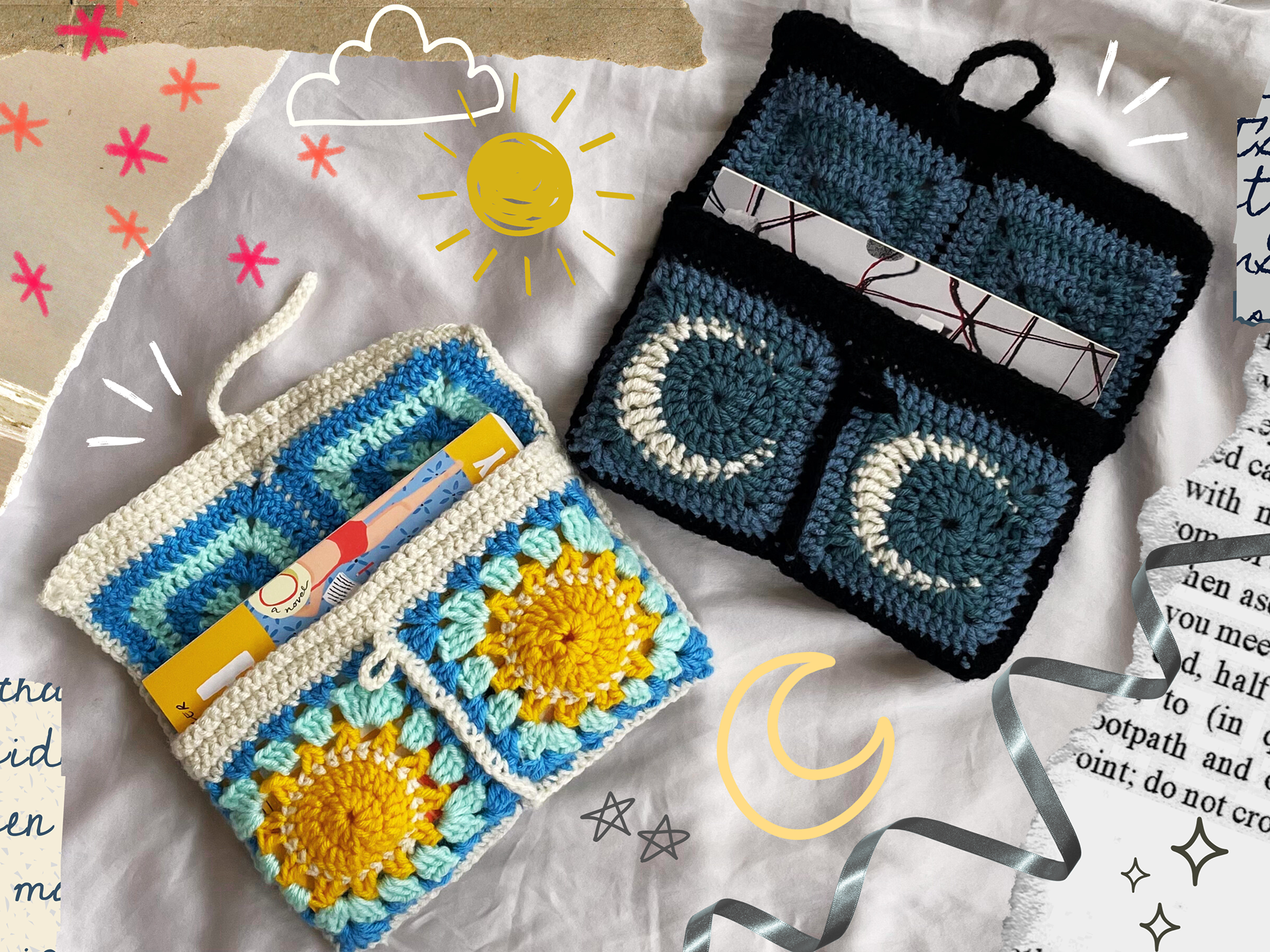 Sun & Moon Crochet Book Sleeve