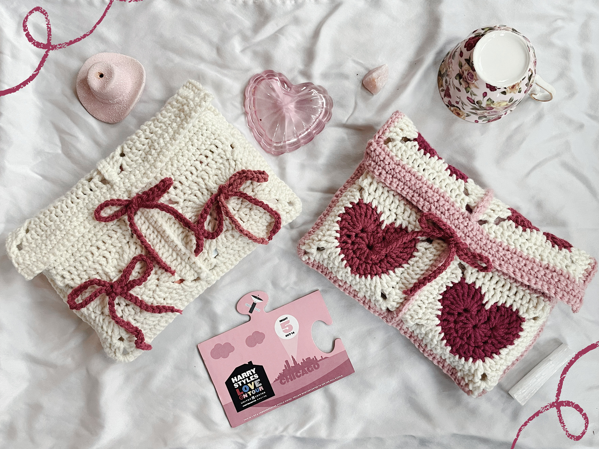 Ribbon & Heart Crochet Book Sleeve