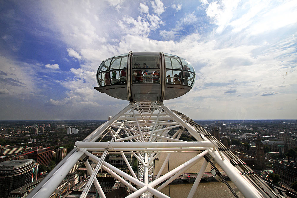 London Eye Kabine gegen den Himmel