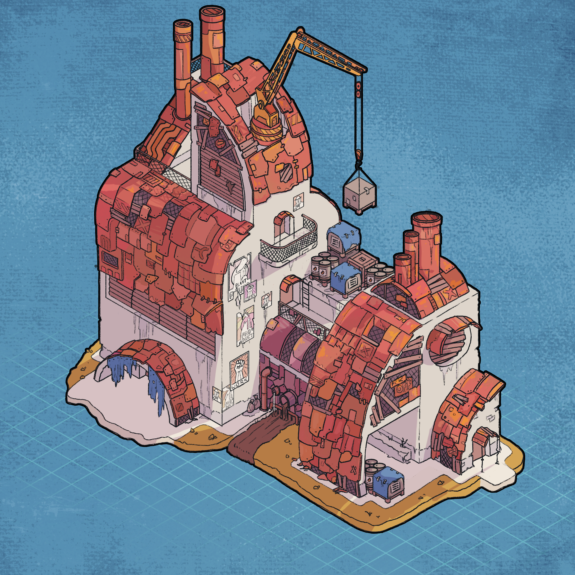 Isometrisches Industrie Game Concept Art