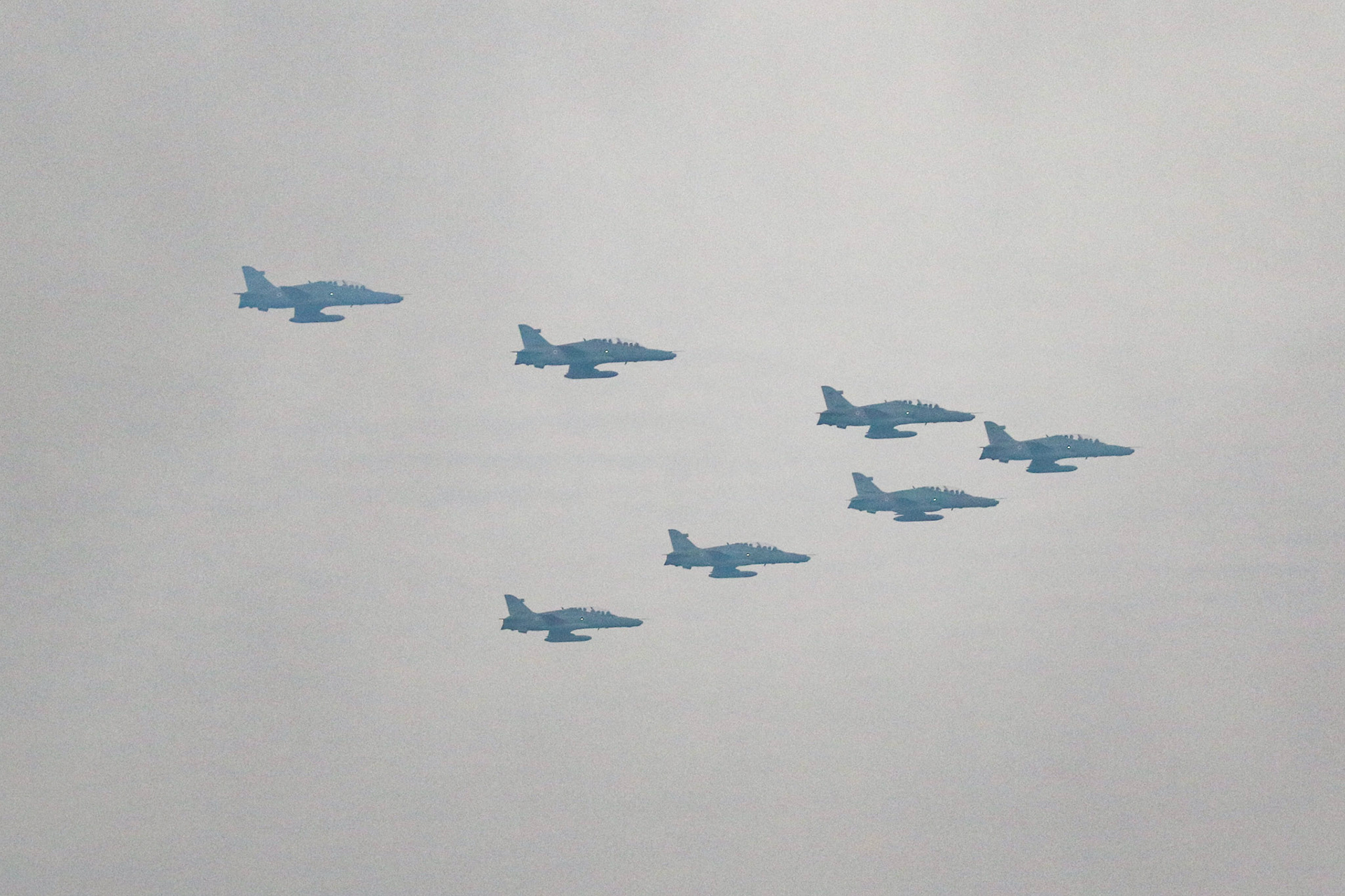 Formation led by Capt Latif, piloted by Cdr Malhotra, Cdr Sharma, Cdr Rawat, Cdr Sagar, WgCdr Singh, LtCdr Kashyap