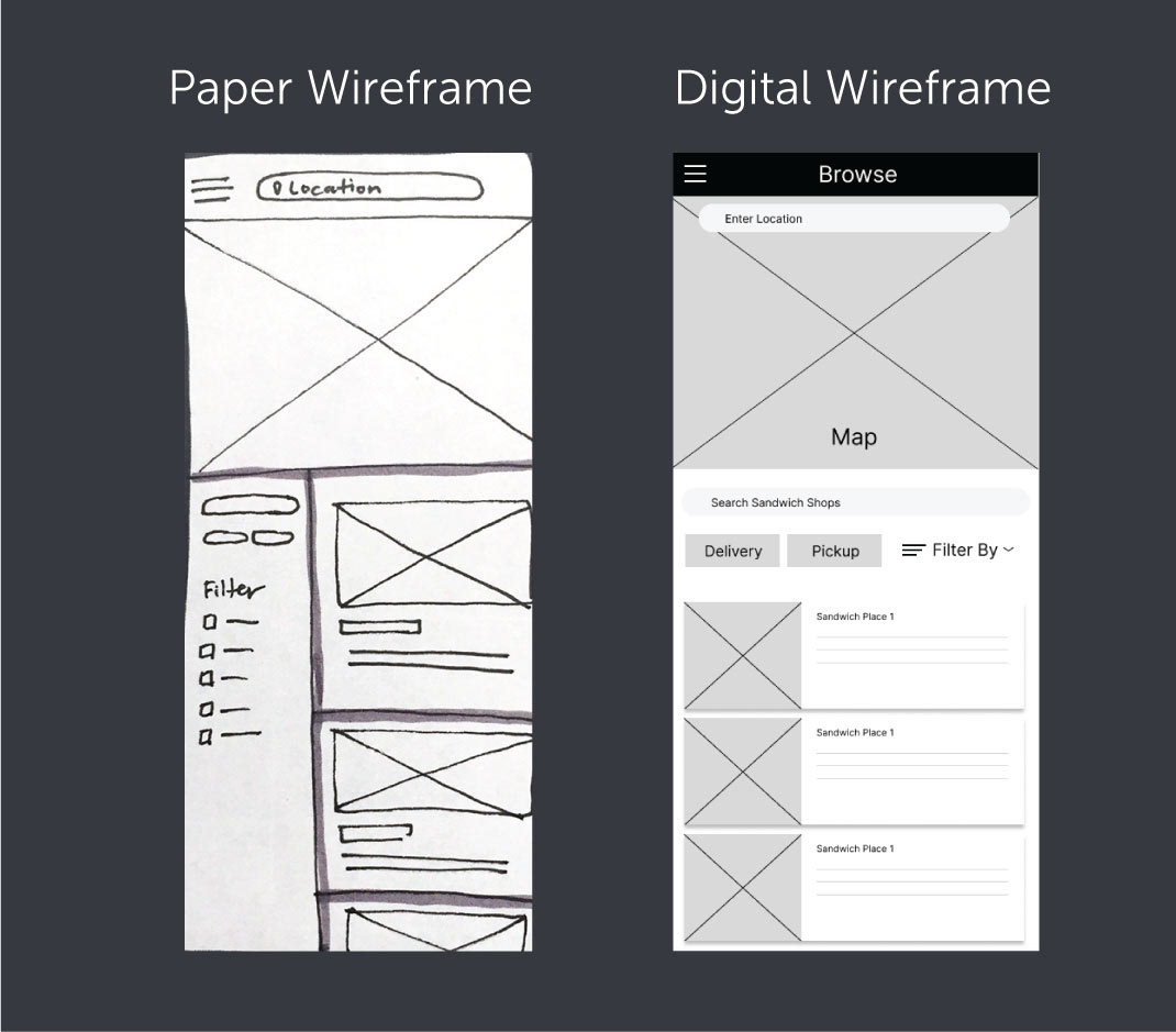 Wireframes of Browse page