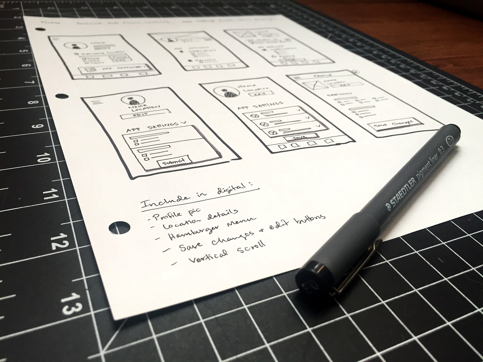 black and white paper wireframe