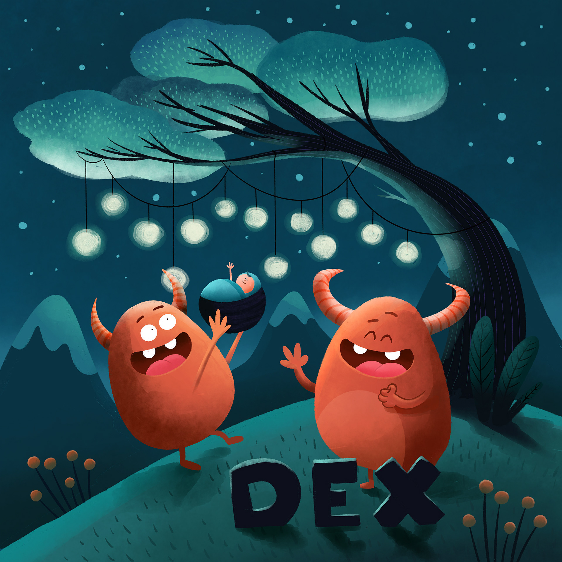 Geboortekaartje Dex met 2 monsters