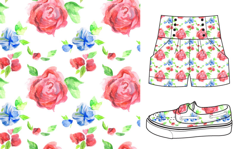 Trendy summer womens fashion surface textile graphics in watercolour floral pattern
