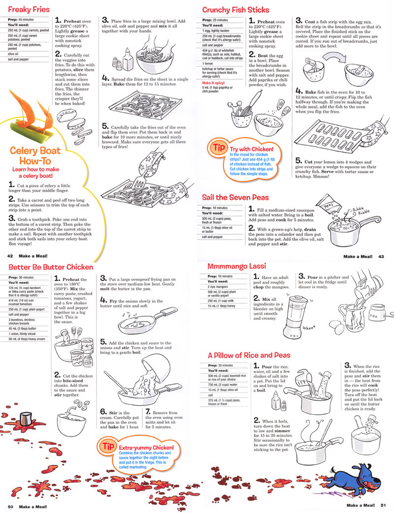 Step-by-step illustrations for Eat it Up! cookbook. Created for ChickaDEE magazine