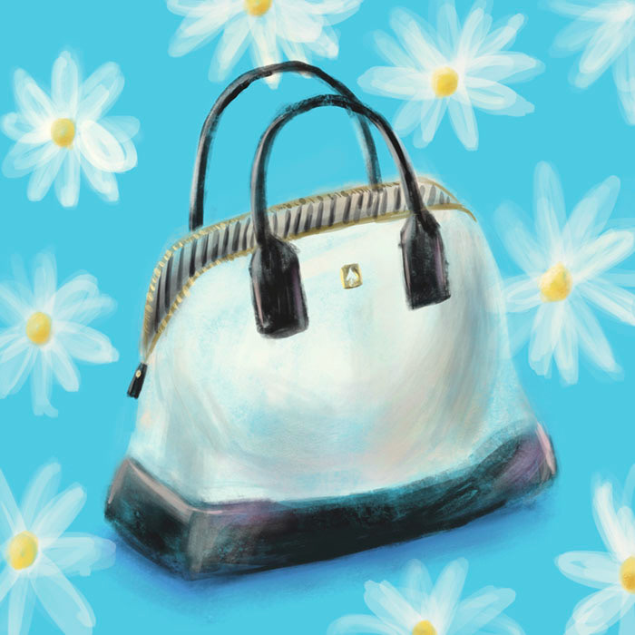 live sketch on iPad Pro in Procreate of my black and ivory Kate Spade work bag
