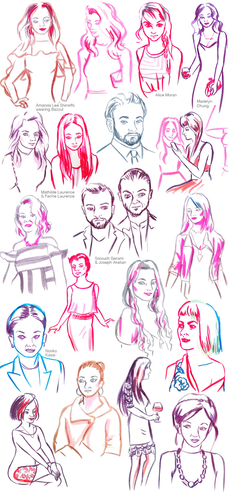 live sketches of guests at the 2015 Toronto Life: Best Dressed party at the former Trump Hotel in Toronto