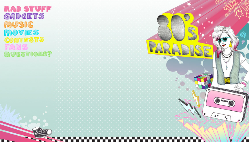 colourful and funky web design inspired by 80s style and music using hand drawn elements, 3D effect, patterns and neon colours. Created for Web Designer magazine