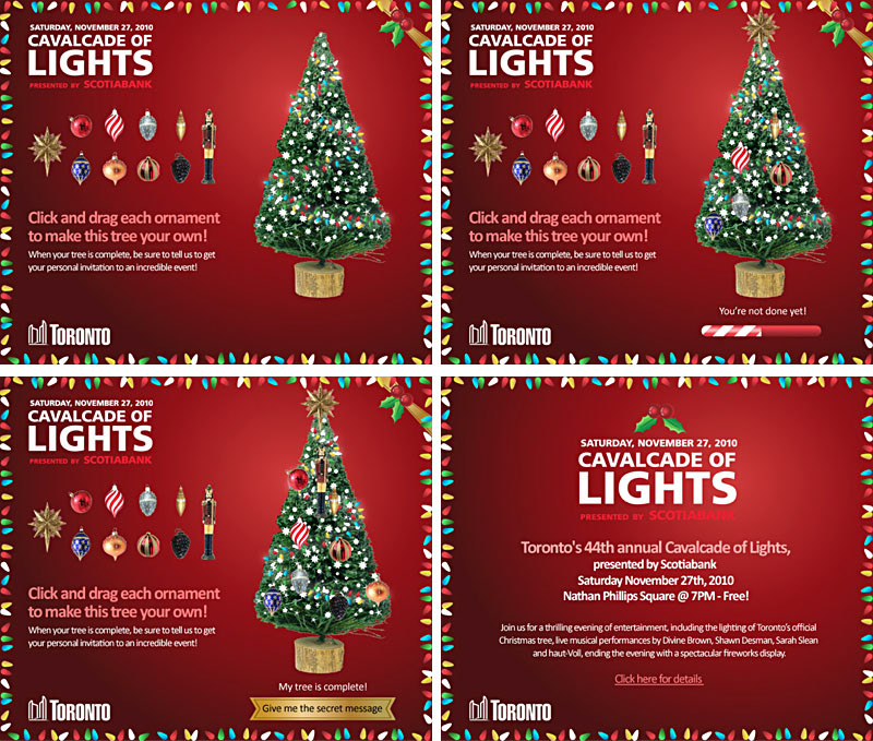 mock up of web ad series for Toronto's 2010 cavalcade of lights. Created for eyeReturn Marketing