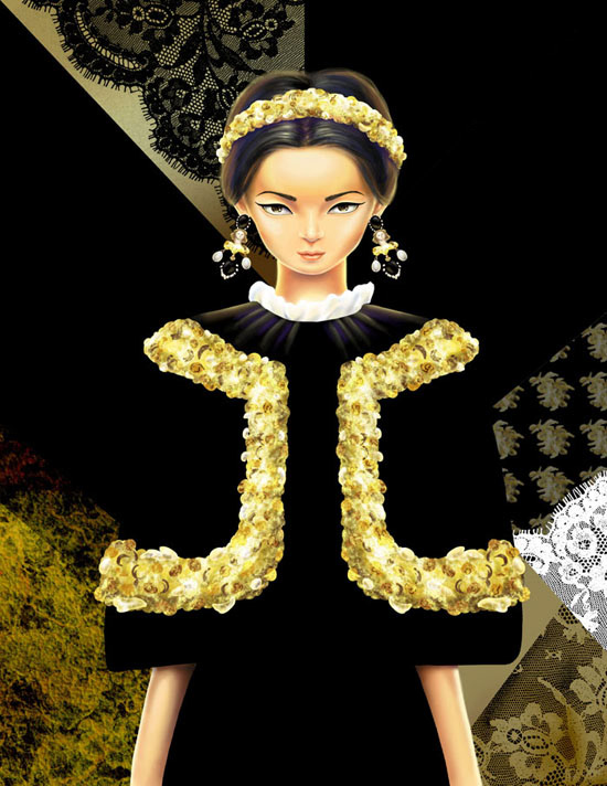 ornate black and gold digital painting inspired by Dolce & Gabbana's 2012 fall winter womenswear collection